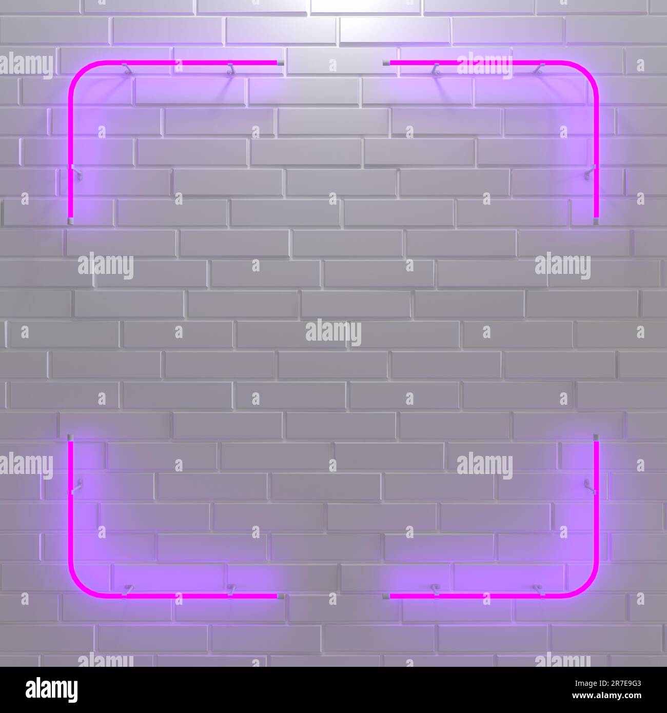 Bright glowing neon rectangular sign on brick wall background. 3d illustration. Stock Photo