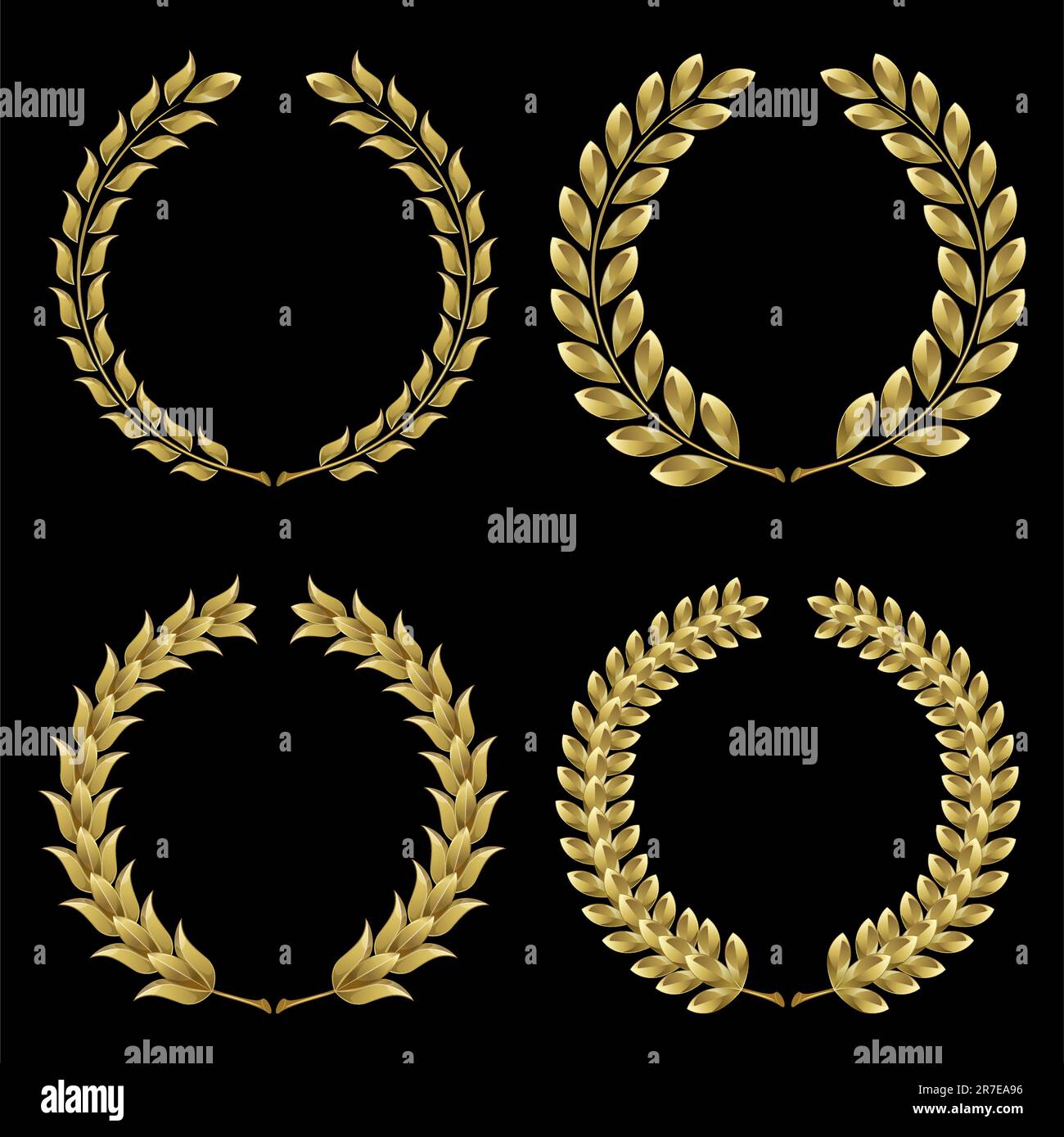 Set from gold laurel wreath on the black background Stock Vector Image ...