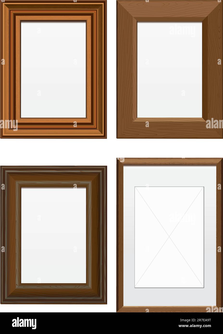 Vector illustration set of frames with wood texture. All vector objects are isolated and grouped. Colors and transparent background color are easy ... Stock Vector