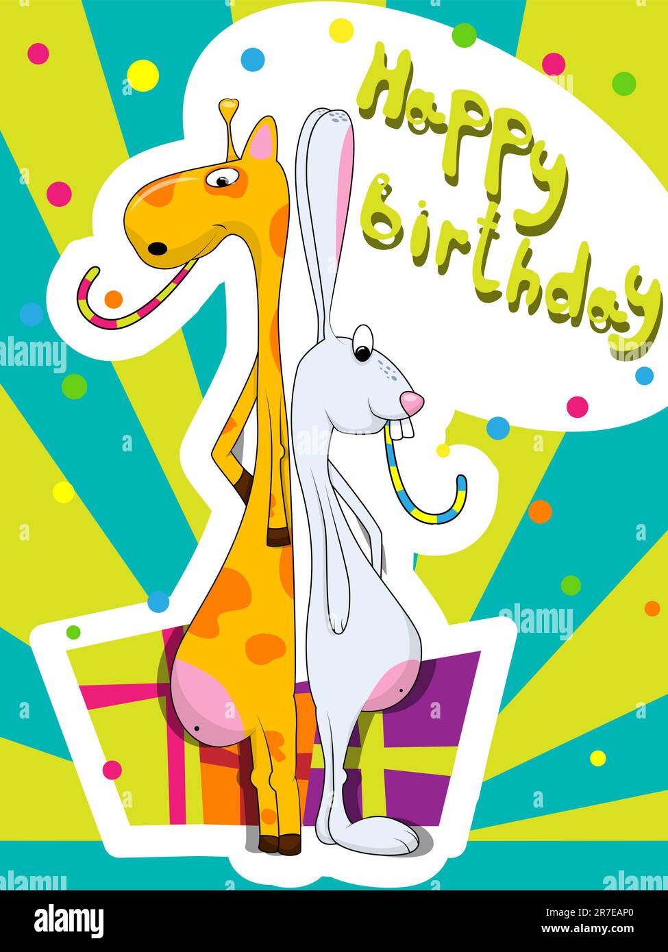 Vector greeting card with rabbit and giraffe Stock Vector Image & Art ...