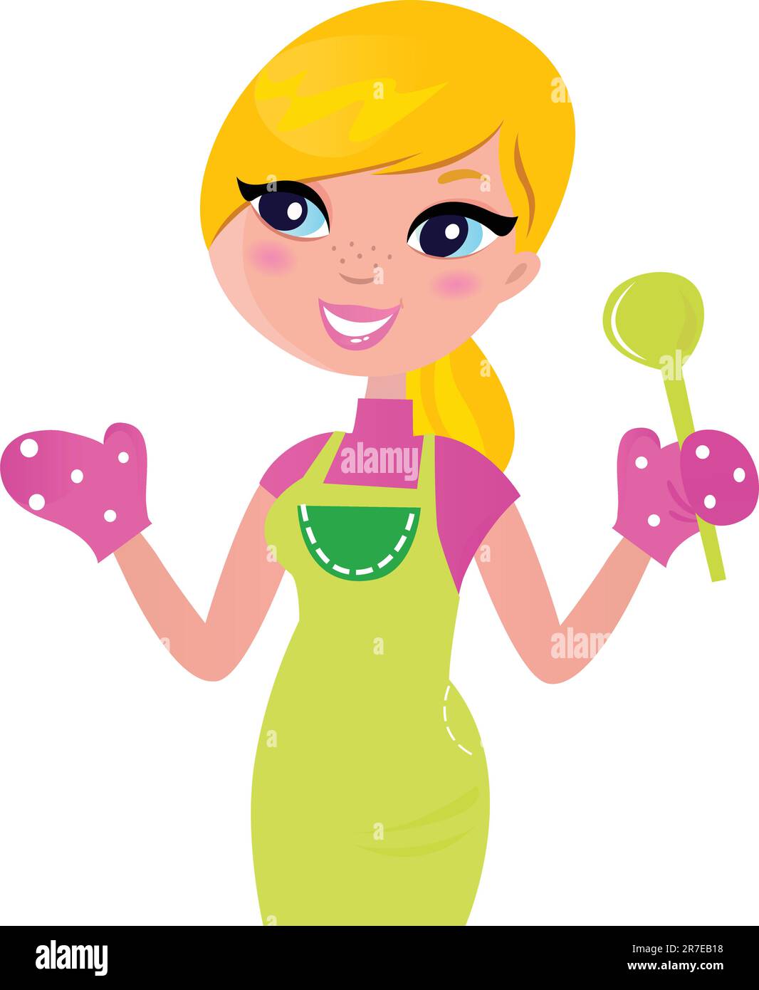 Cute blond woman cooking healthy food. Vector Illustration. Stock Vector