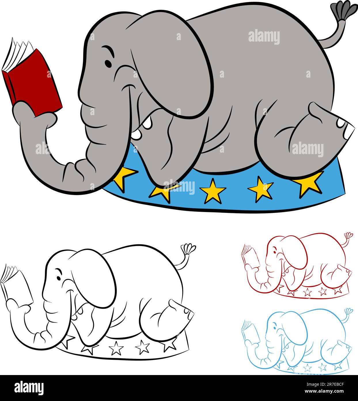 An image of a circus elephant reading a book. Stock Vector