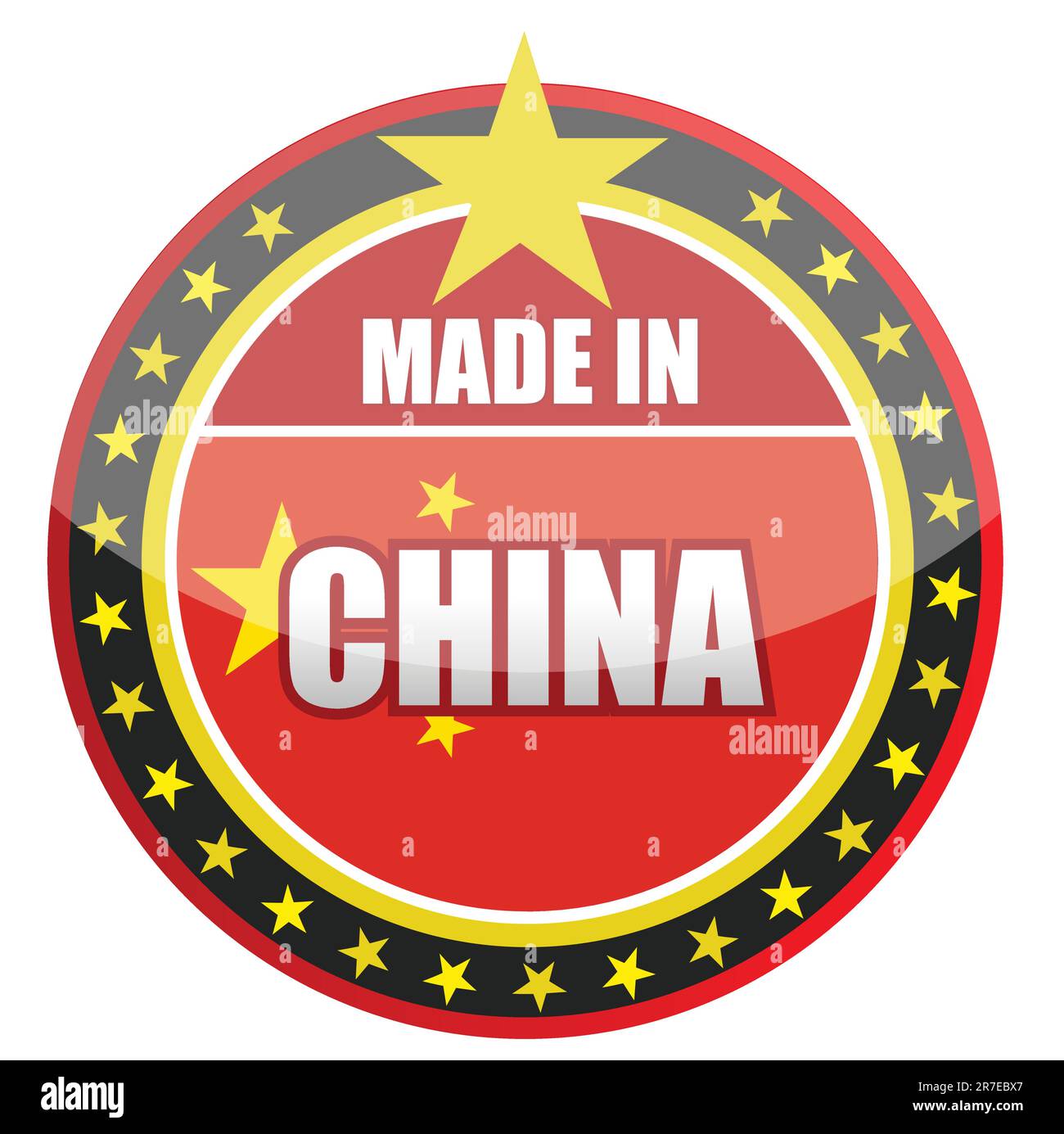 Circular illustration made in China stamp isolated over a white