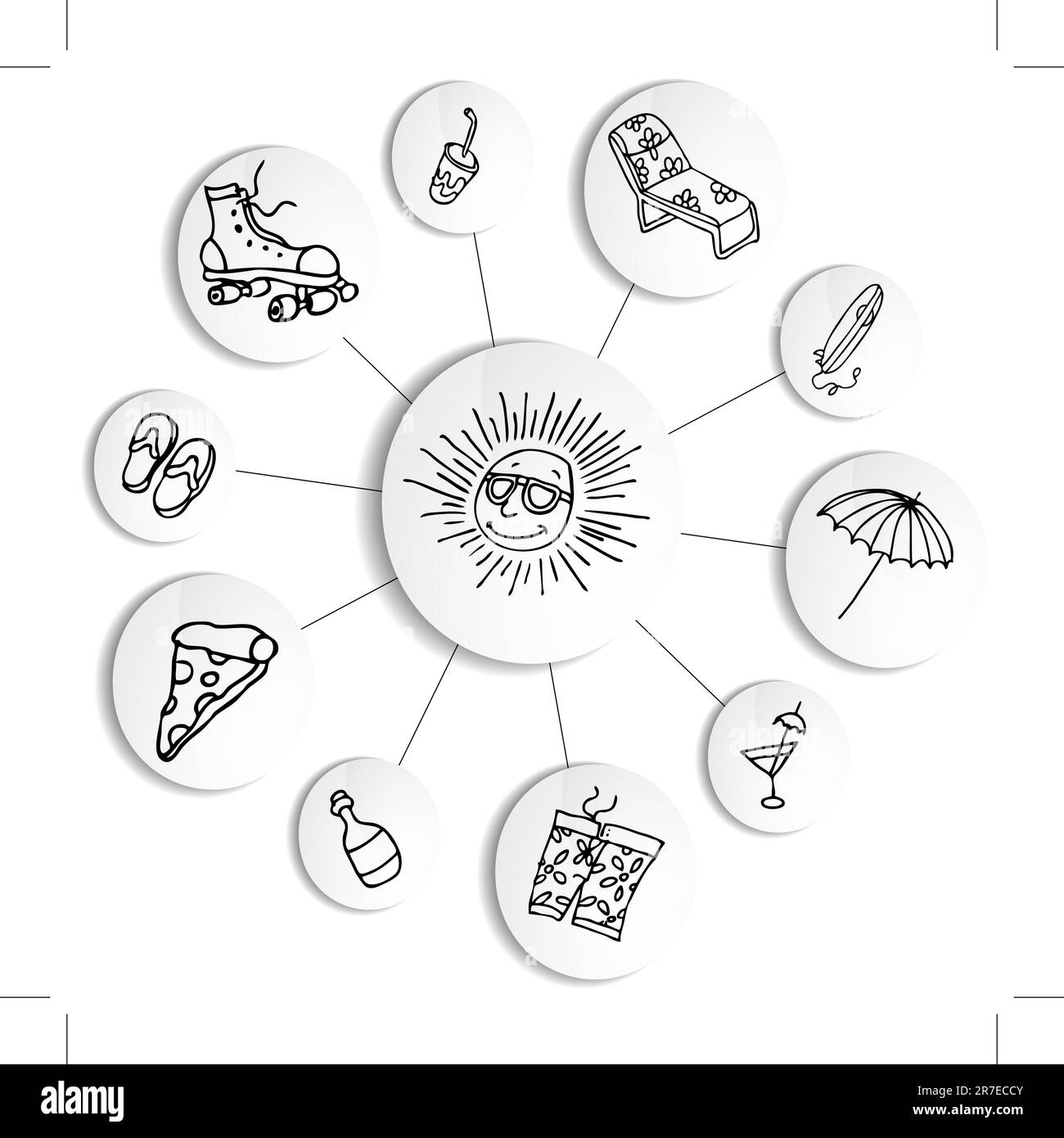 An image of a summer fun wheel chart. Stock Vector