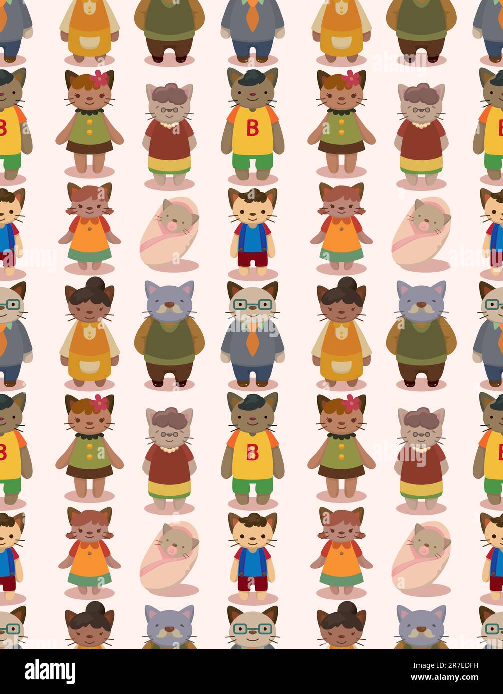 cartoon cat family seamless pattern Stock Vector