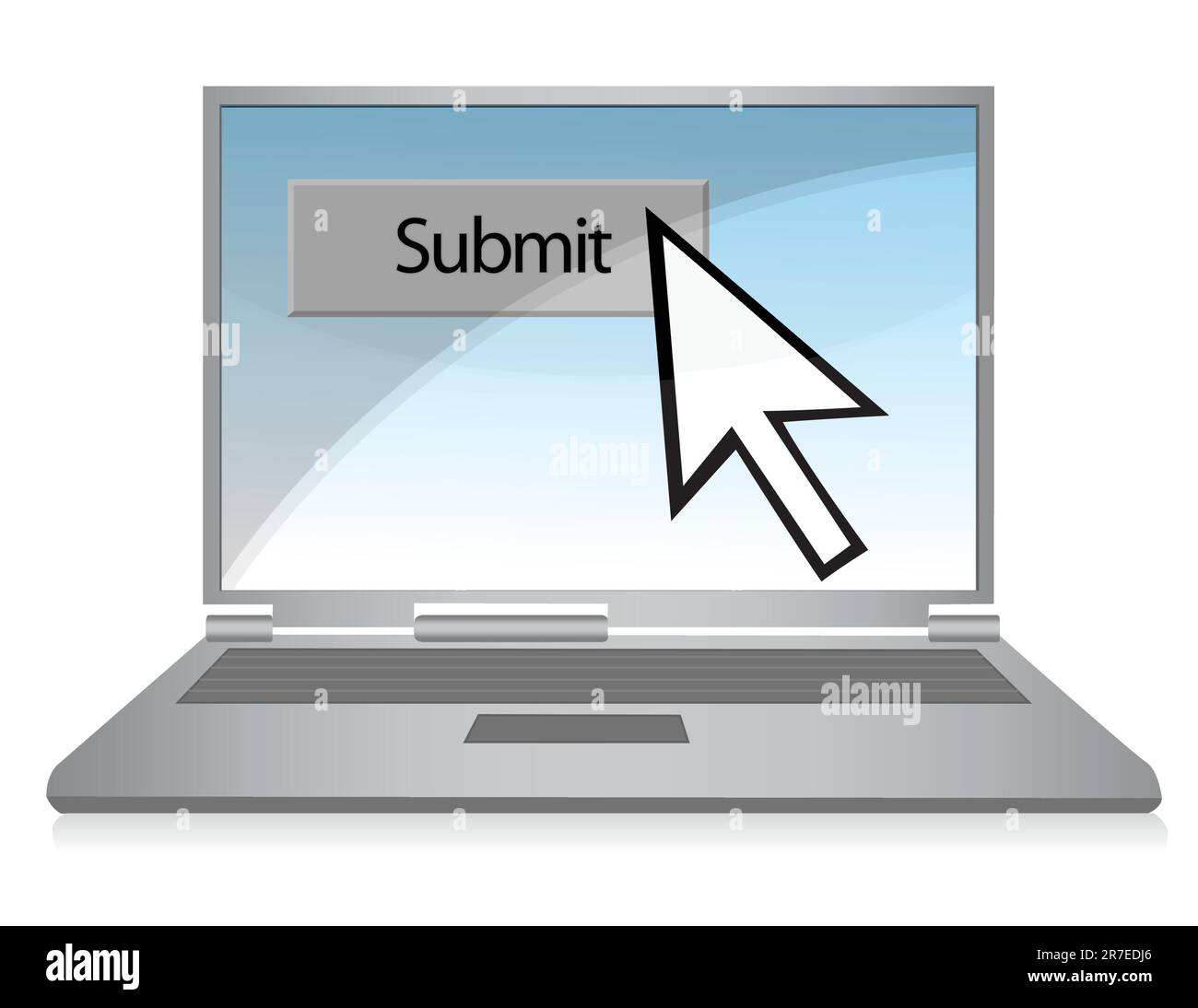 Clicking on the submit button over a gradient background inside a laptop computer Stock Vector