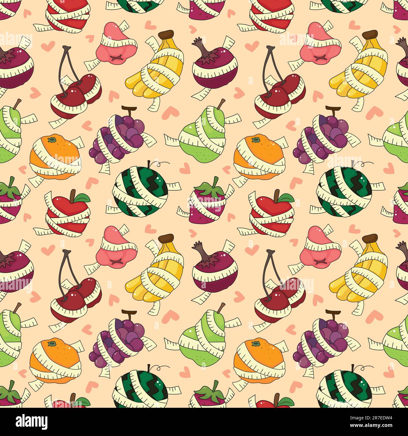 fresh fruit and ruler health seamless pattern Stock Vector