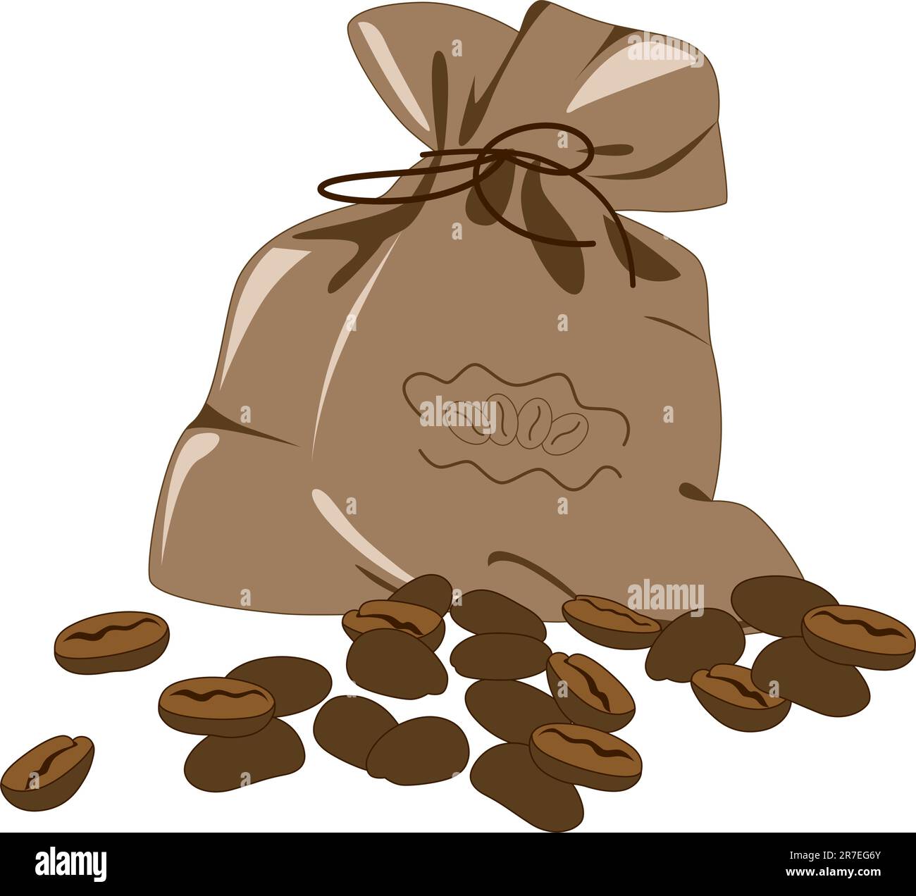 coffee beans and bag on a white background Stock Vector
