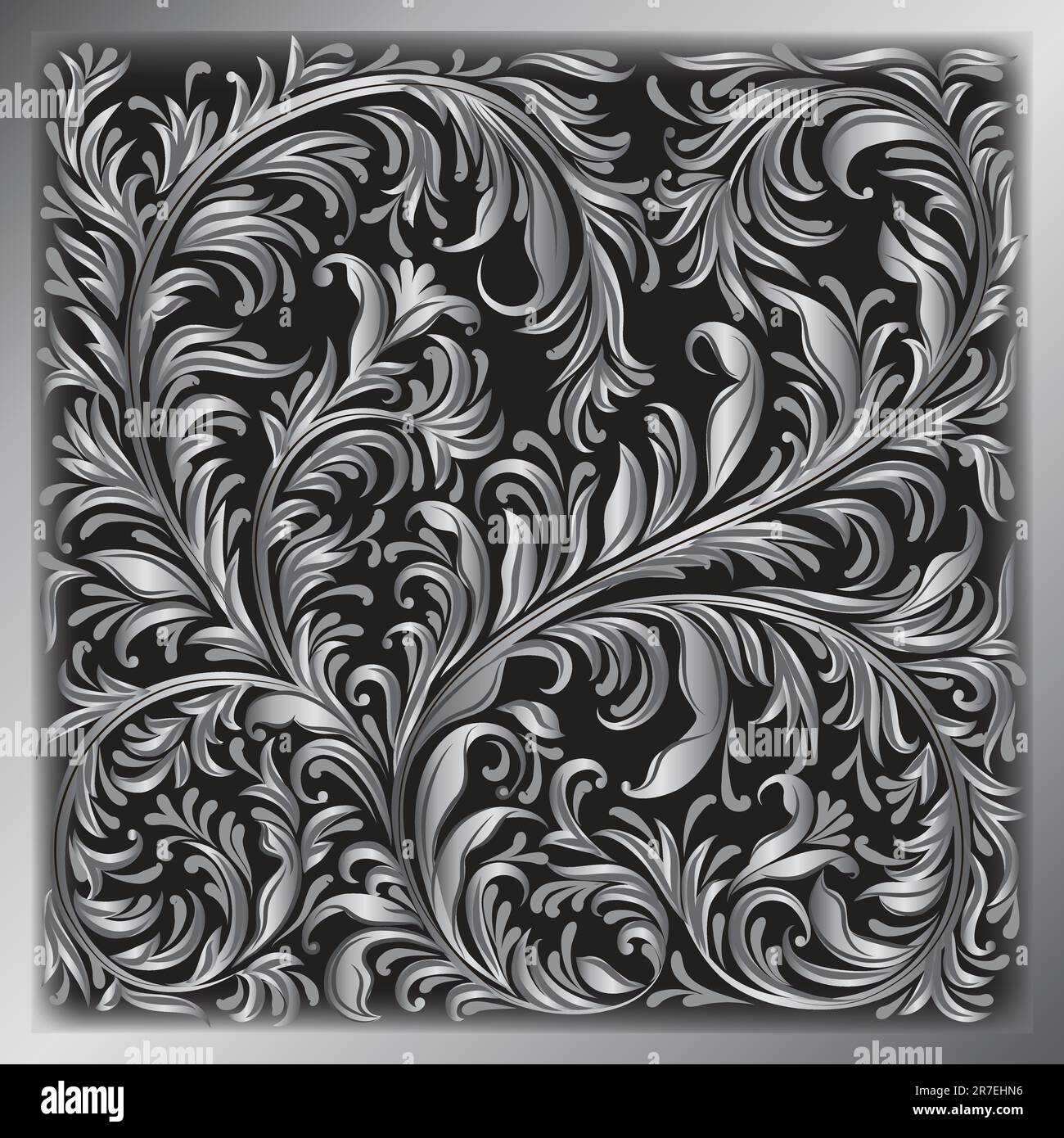 abstract background with silver floral ornament on black Stock Vector ...