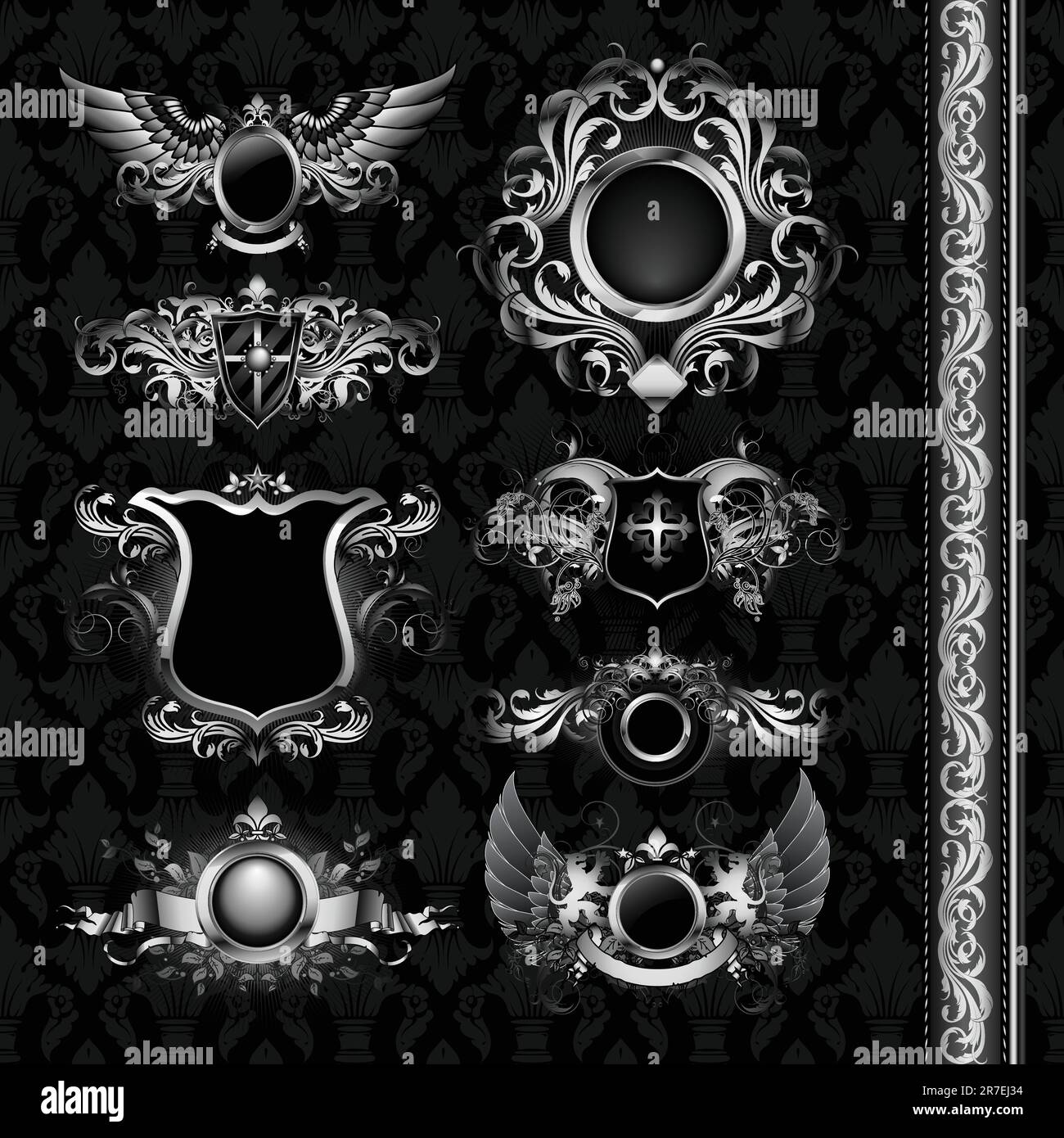 medieval heraldry shields, this illustration may be useful as designer work Stock Vector