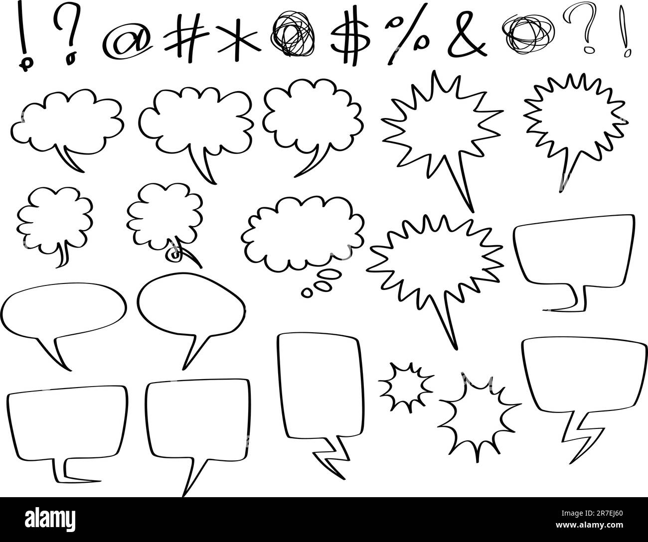 hand-drawn speech and thought bubbles, in comic style. Stock Vector