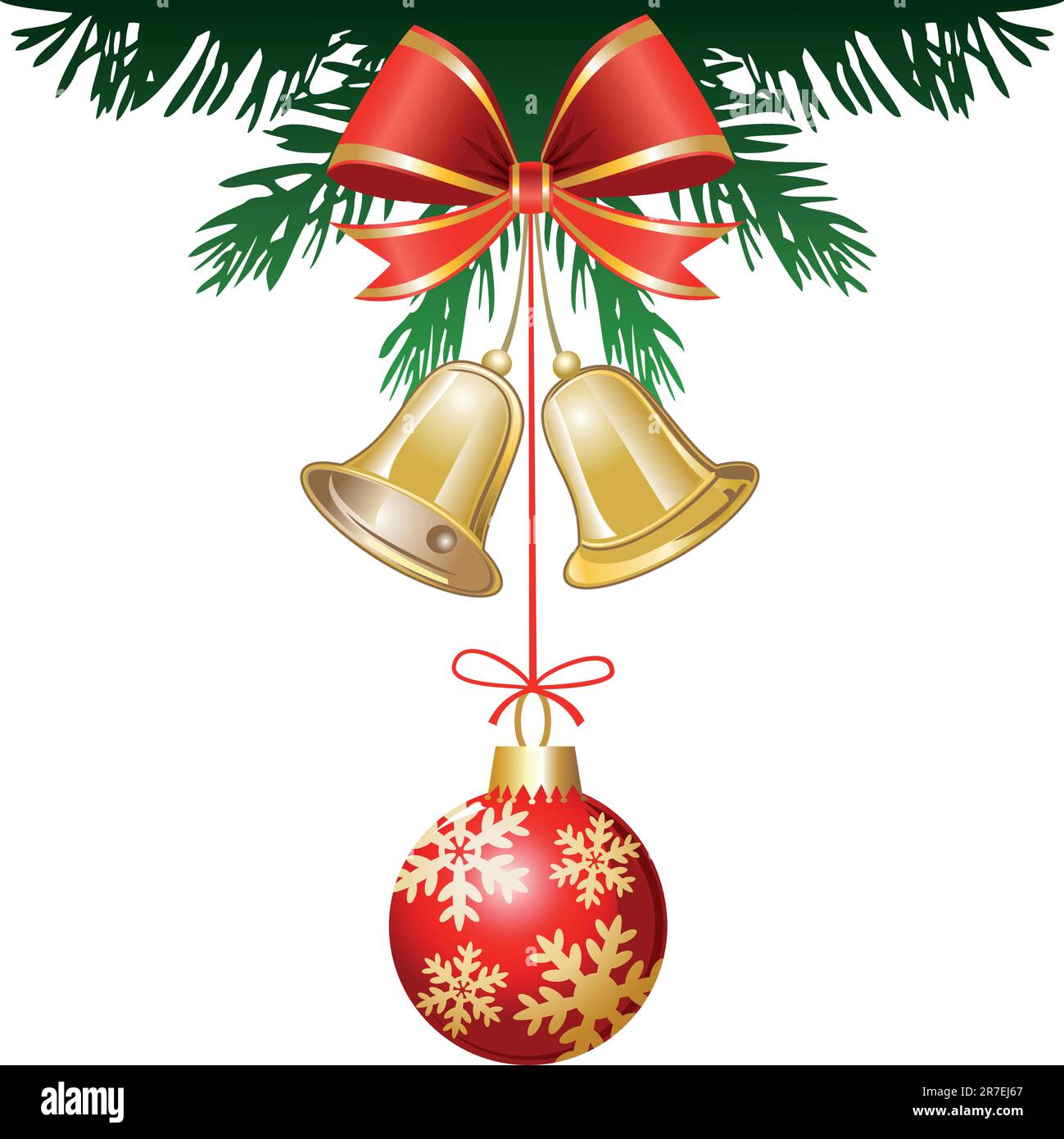 Illustration of christmas fir tree with bells and decoration on white ...