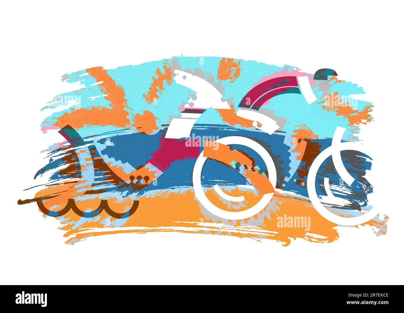 Three Triathlon Racers. Expressive dynamic drawing of triathlon ...