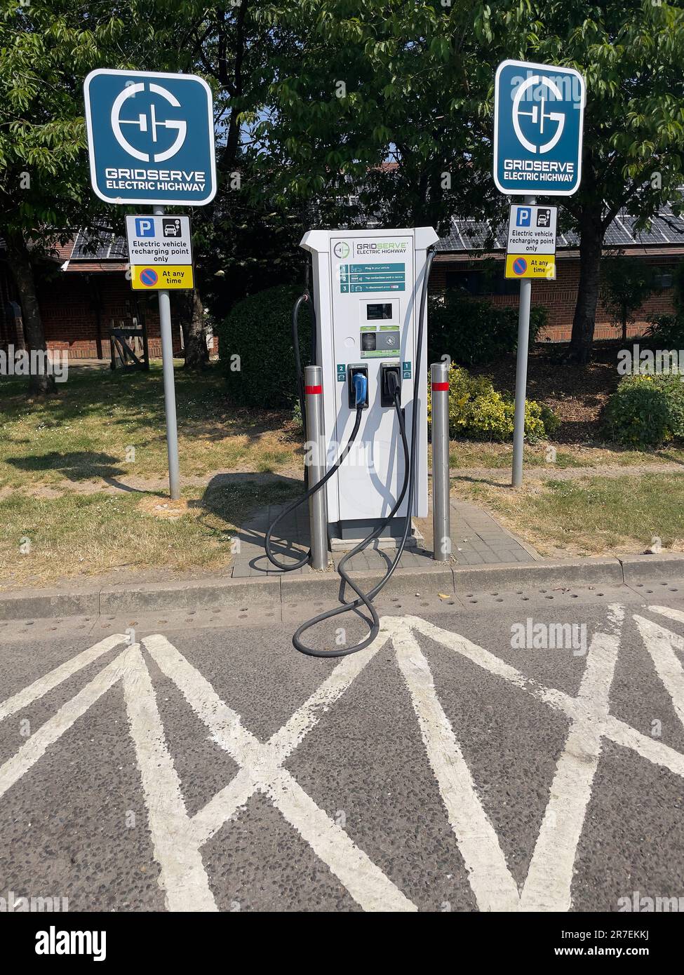 Westerham, Kent, England, UK. 2023. Electric vehicle battery charging