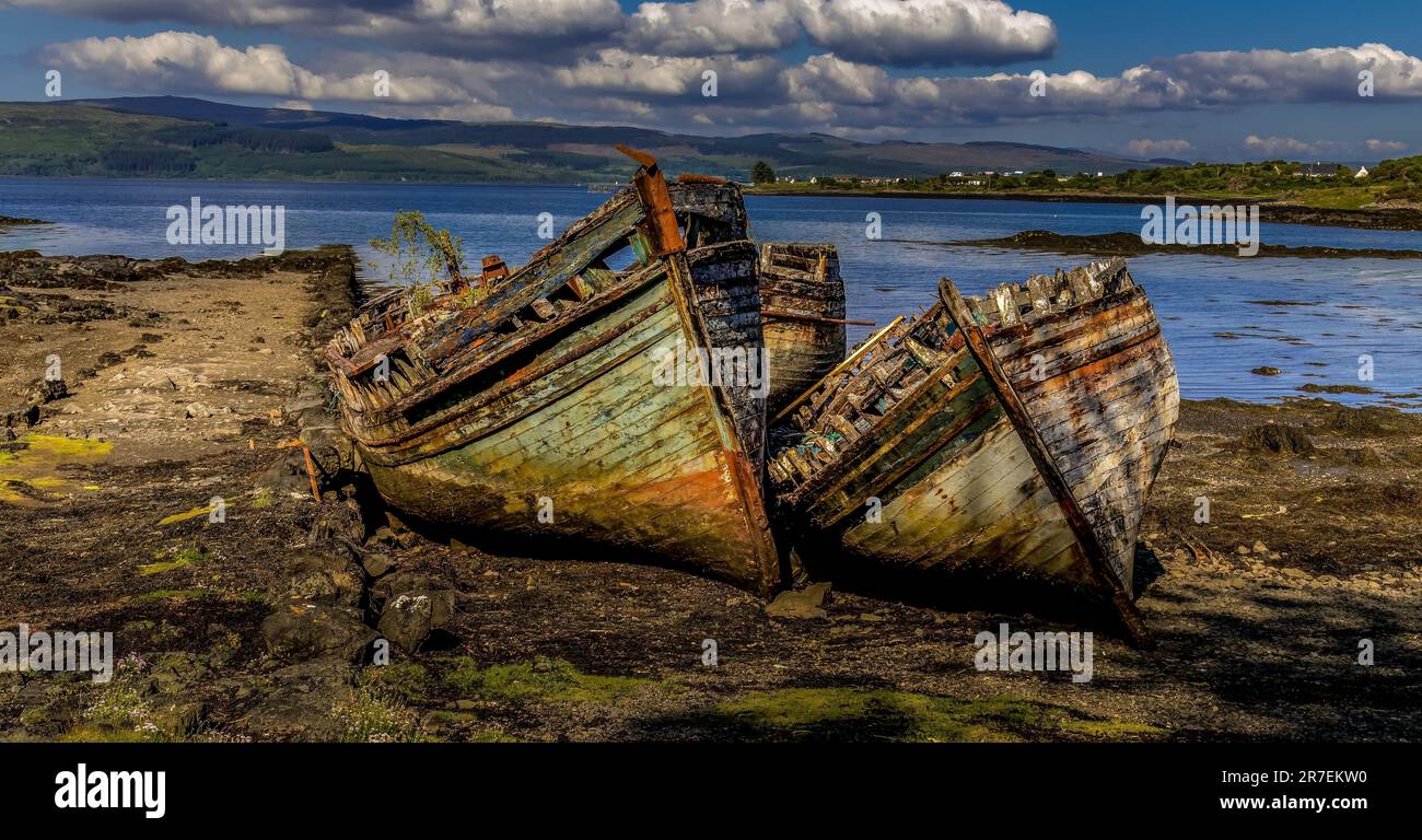 The old wooden fishing boats on the Isle of Mull Stock Photo - Alamy