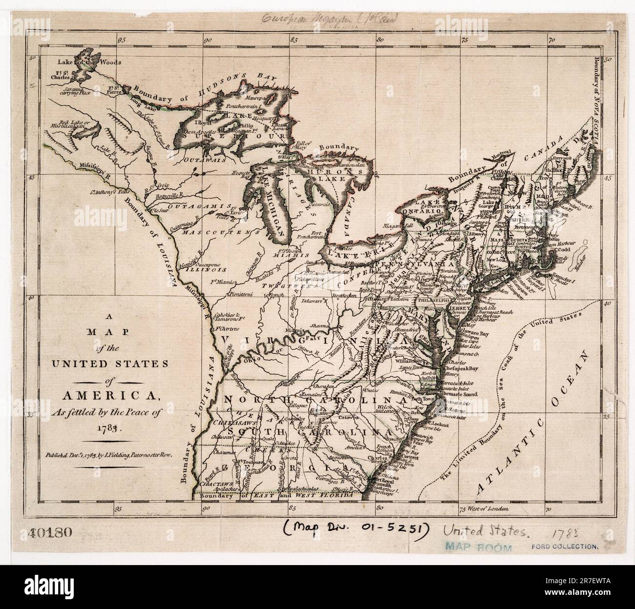 A map of the United States of America, as settled by the peace of 1783