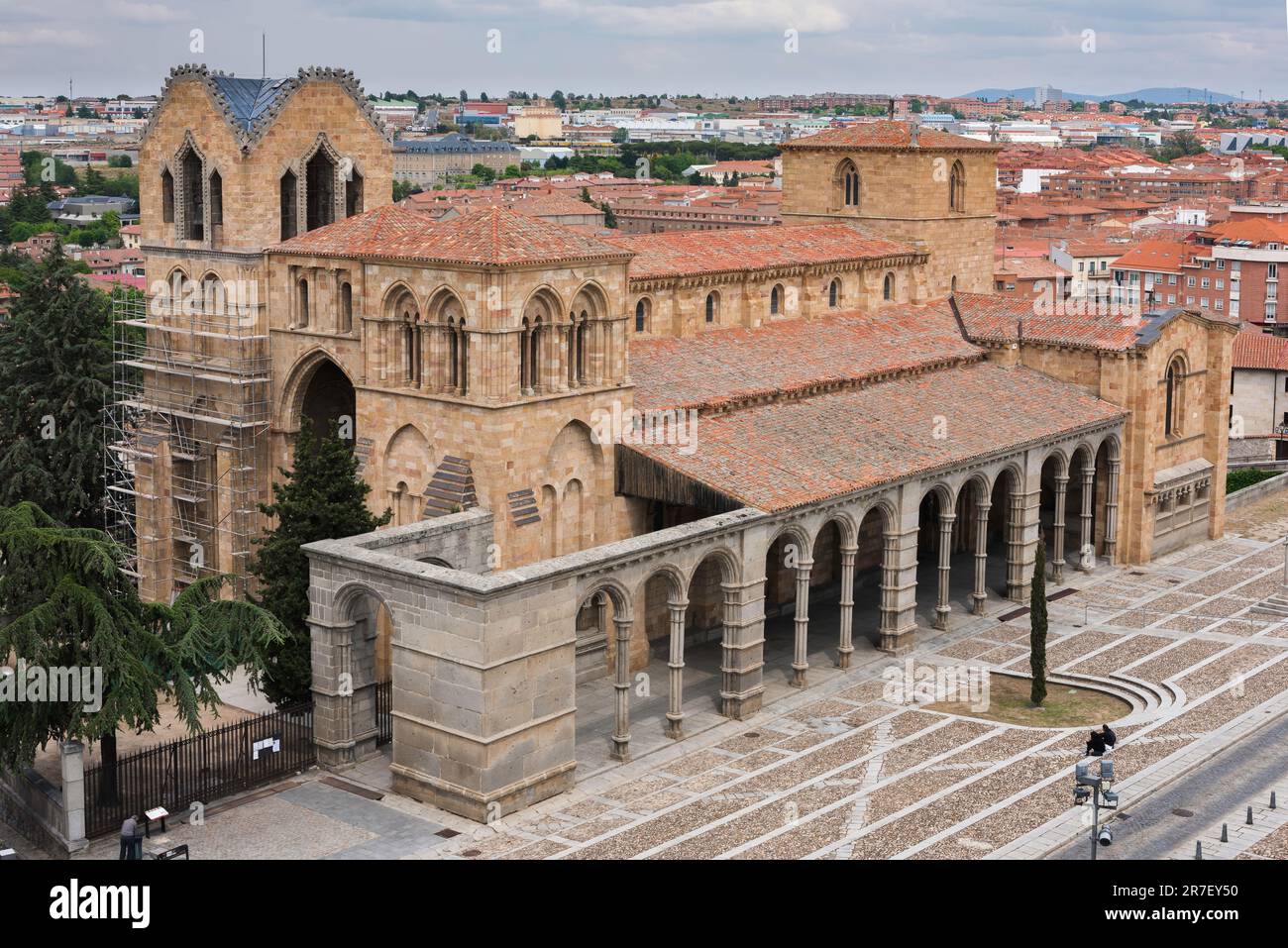 Basilica de San Vicente, view of the Basilica de San Vicente sited just outside the city walls of Avila in central Spain. Stock Photo