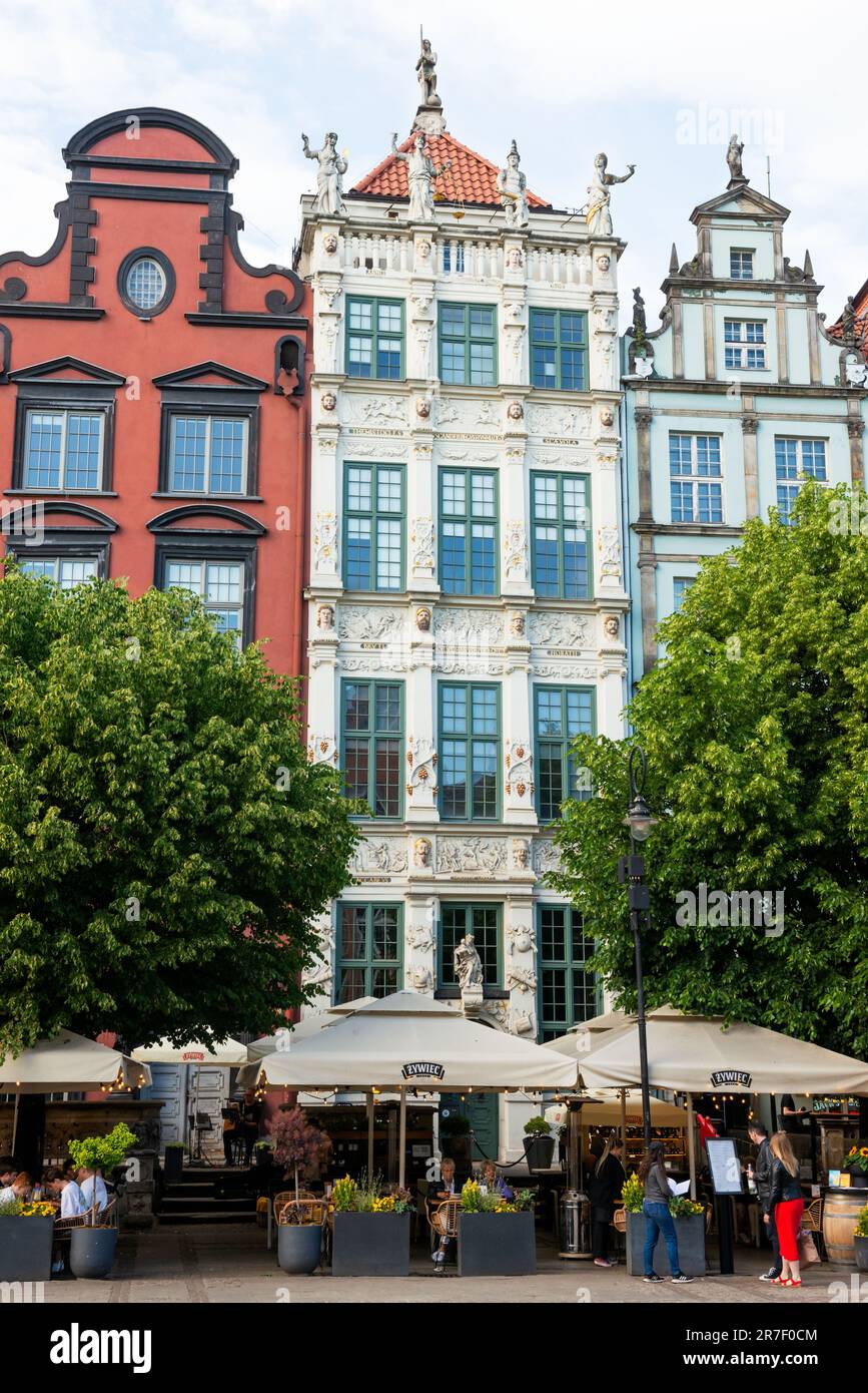 Gdansk Golden House and tourists alfresco dining in Dluga Targ, Old Town of Gdansk, Poland Stock Photo