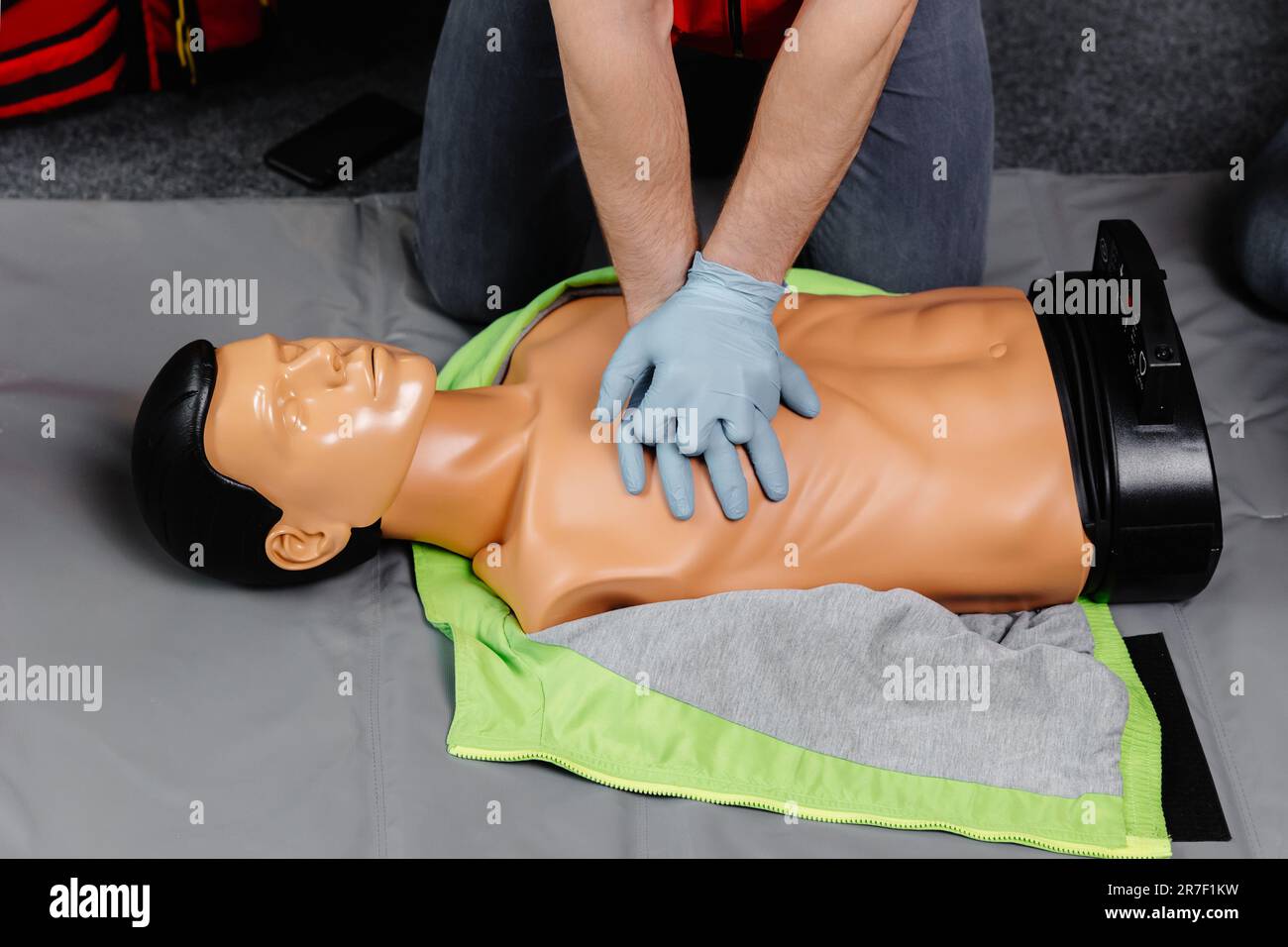 First Aid Training - Cardiopulmonary resuscitation. First aid course on cpr dummy Stock Photo