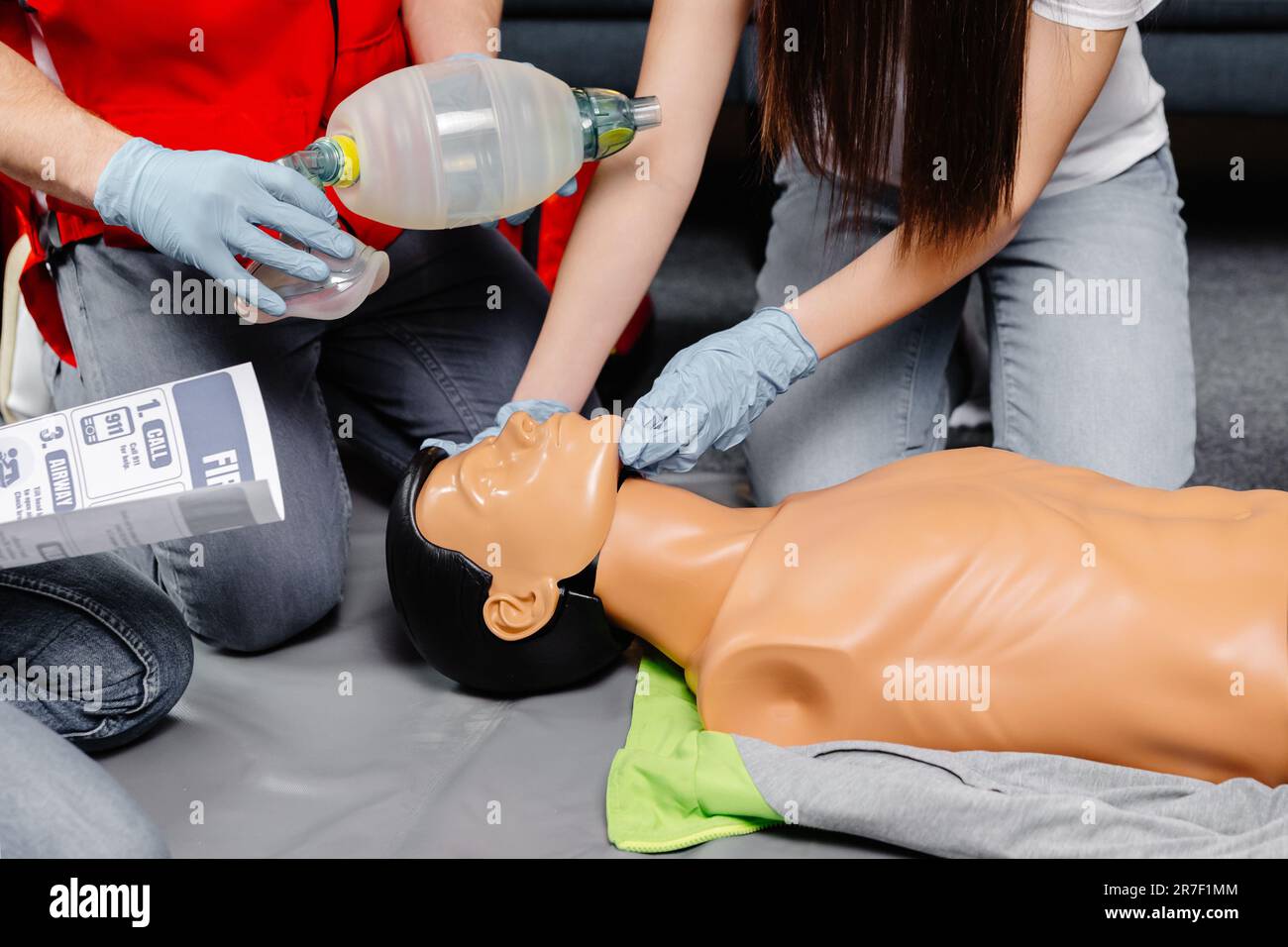 Woman holding breathing bag Ambu bag.Demonstrating CPR Cardiopulmonary ...