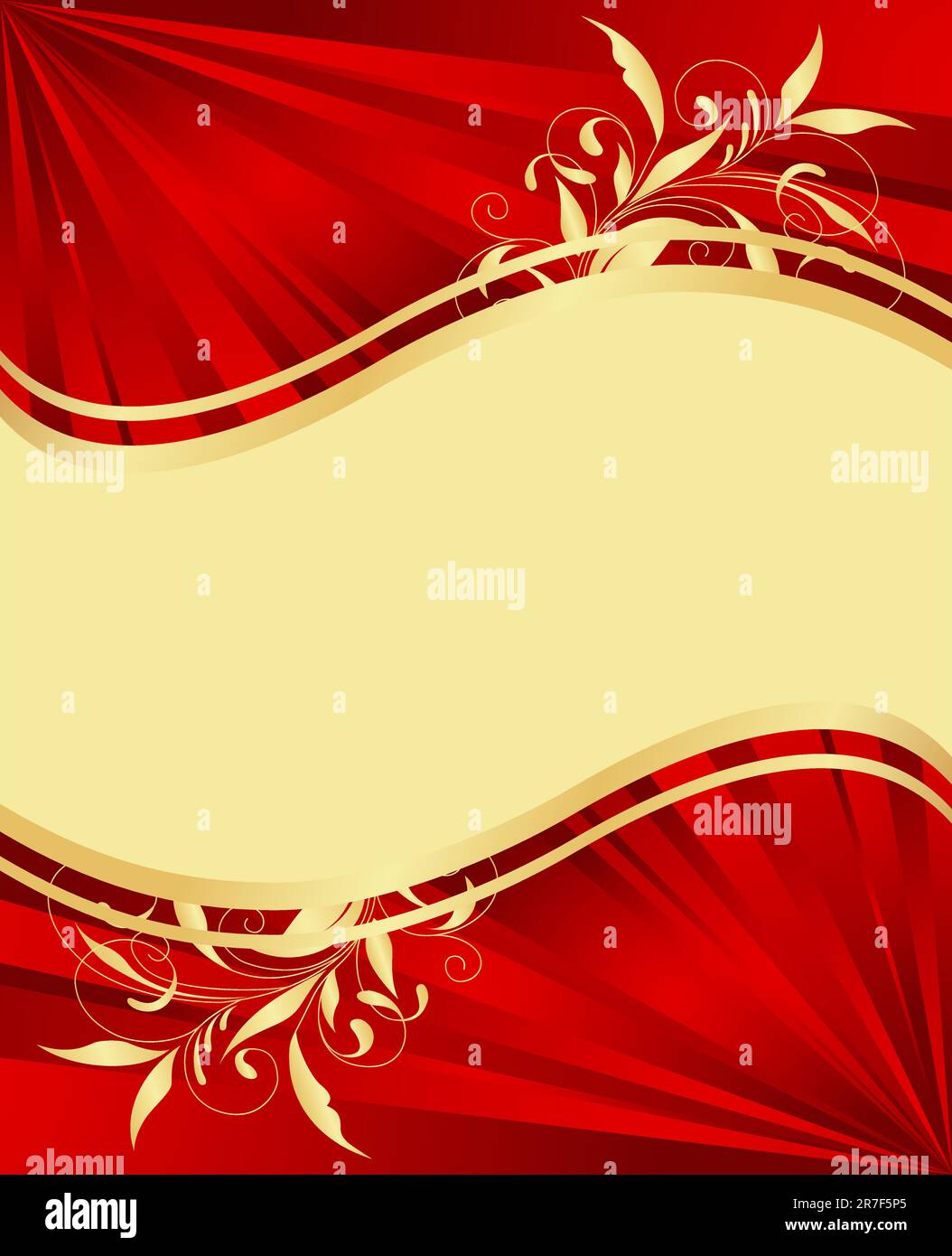 Red and gold background. Floral branch pattern. Vector illustration ...