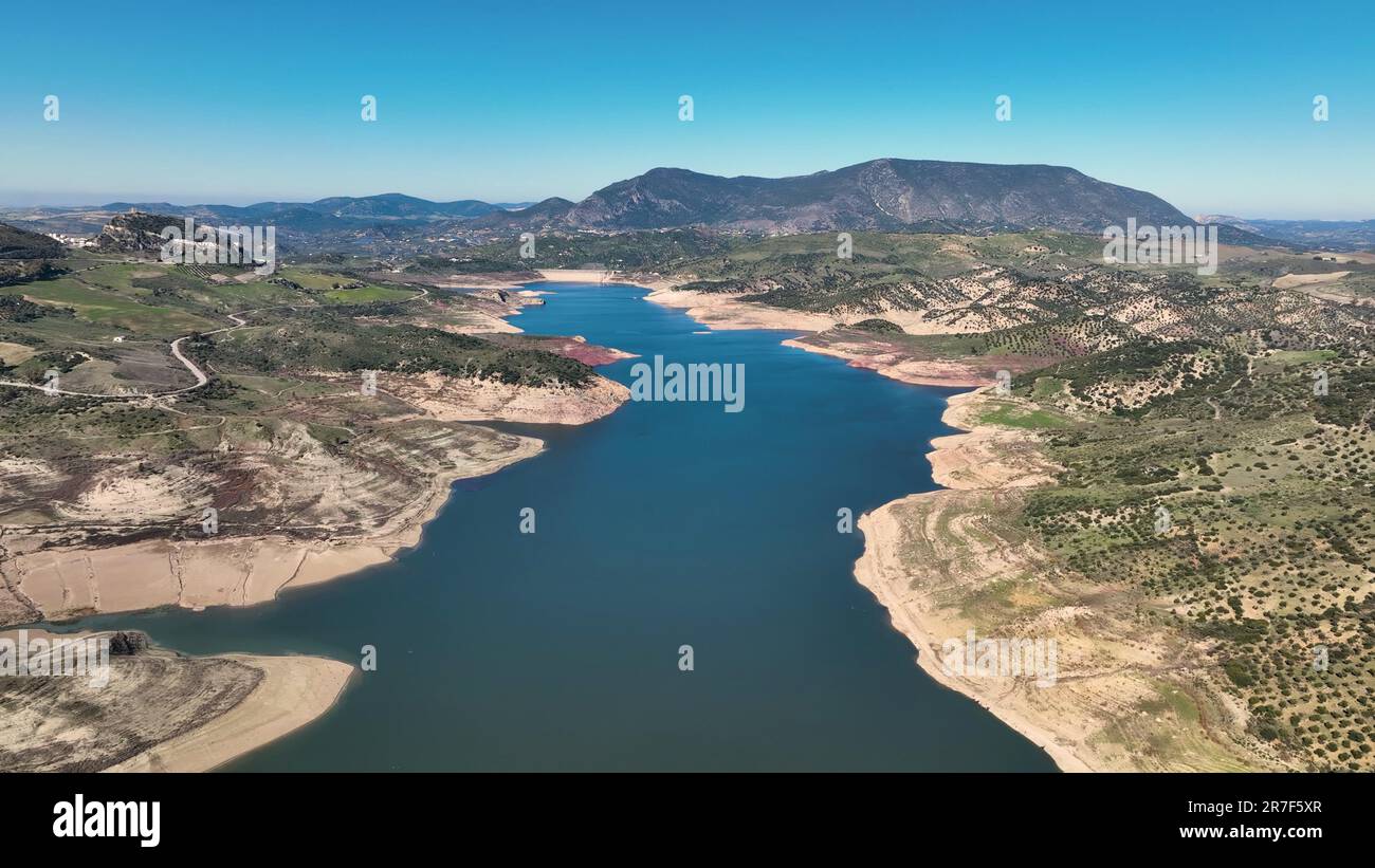 AERIAL - Zahara de la Sierra and its lake, Cadiz, Spain Stock Photo - Alamy