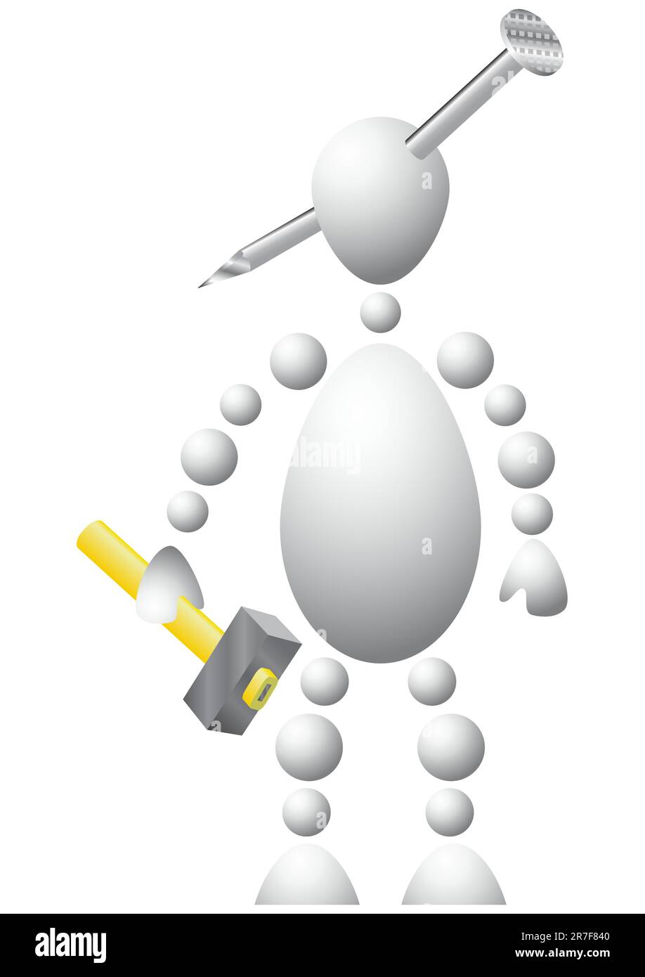 Man with a metal nail in the head. Abstract 3dhuman series from balls. Variant of white