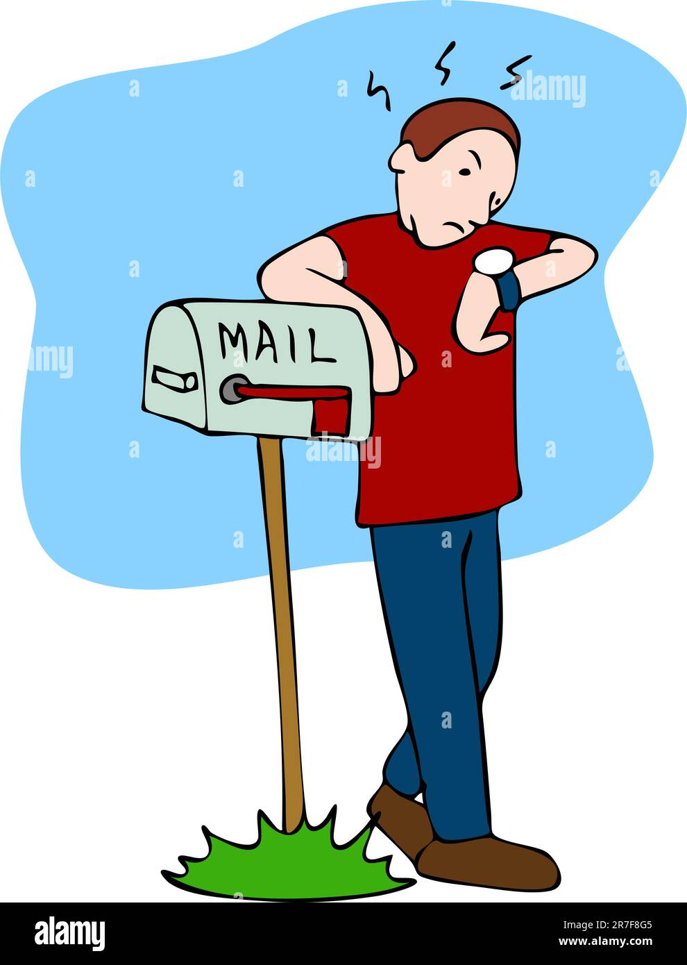 An image of a man waiting for the mailman to bring the mail. Stock Vector