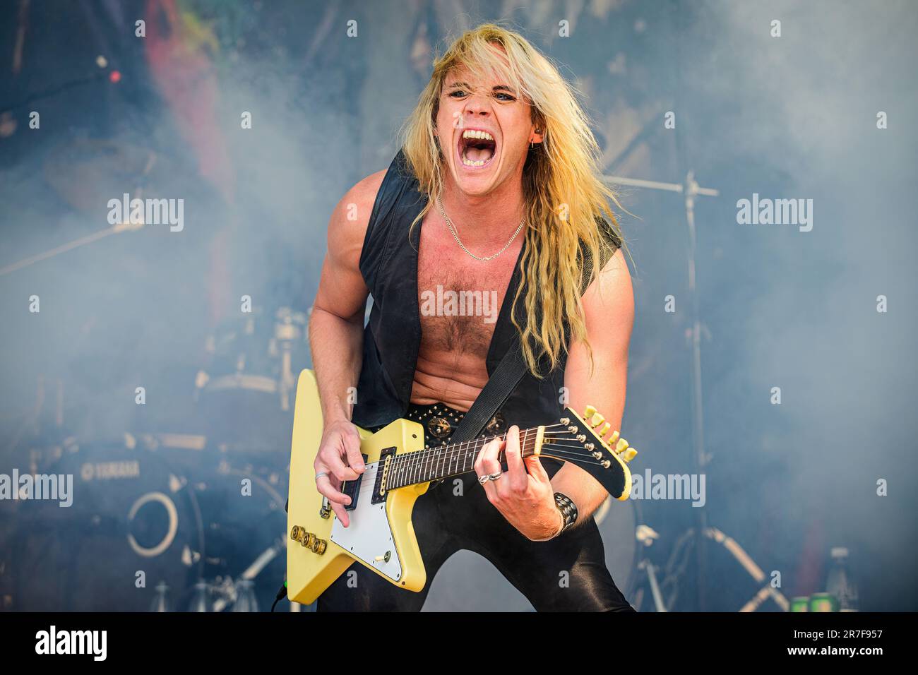 Copenhagen, Denmark. 14th June, 2023. The Swedish heavy metal band Enforcer performs a live concert during the Danish heavy metal festival Copenhell 2023 in Copenhagen. Here vocalist and guitarist Olof Wikstrand is seen live on stage. (Photo Credit: Gonzales Photo/Alamy Live News Stock Photo