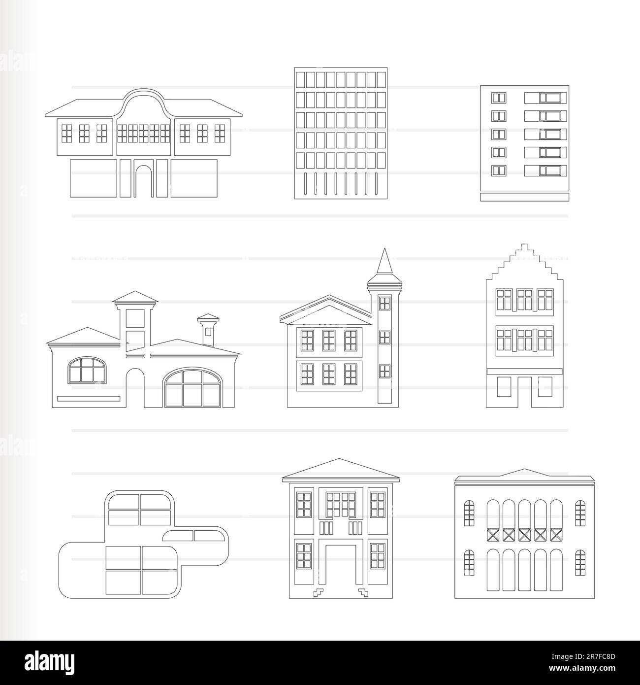 different kind of houses and buildings - Vector Illustration 2 Stock