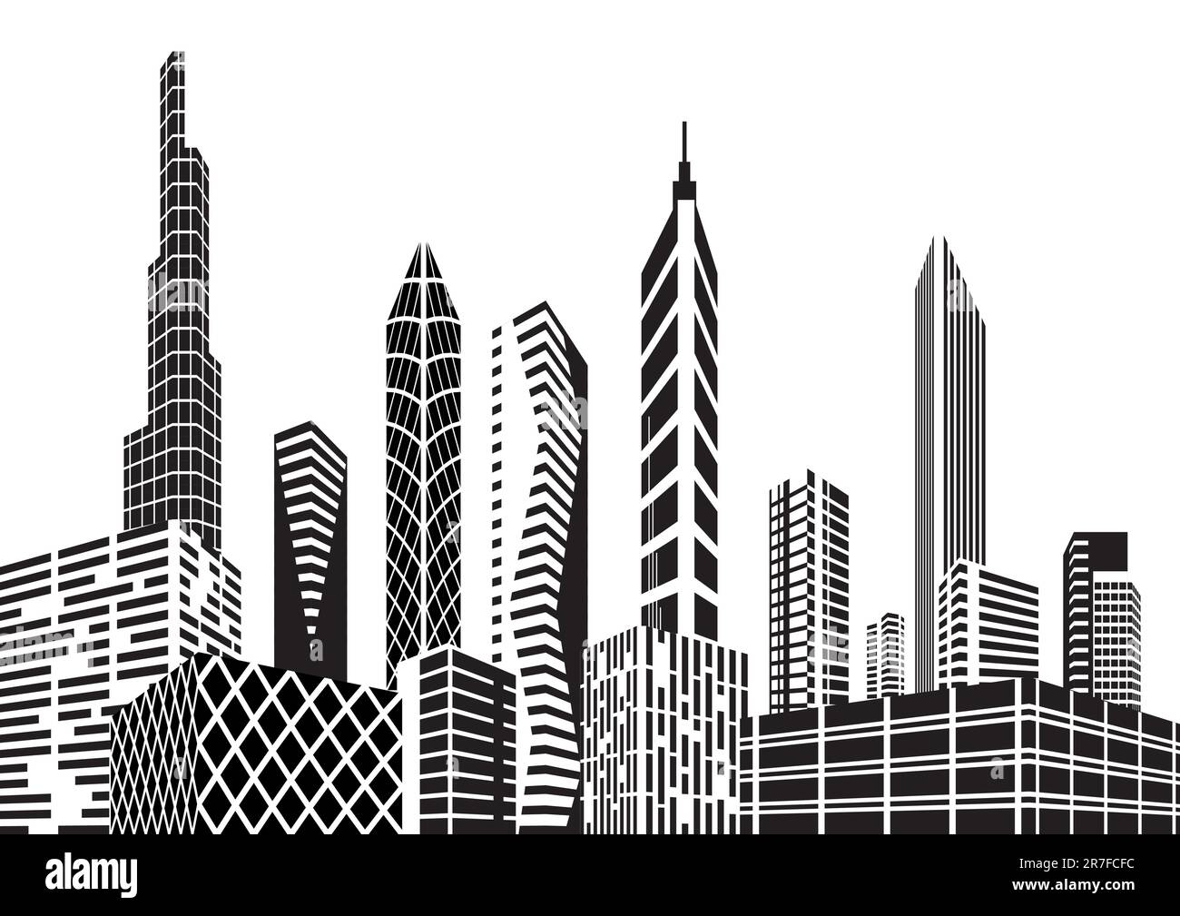 Black and white city - Vector illustration Stock Vector