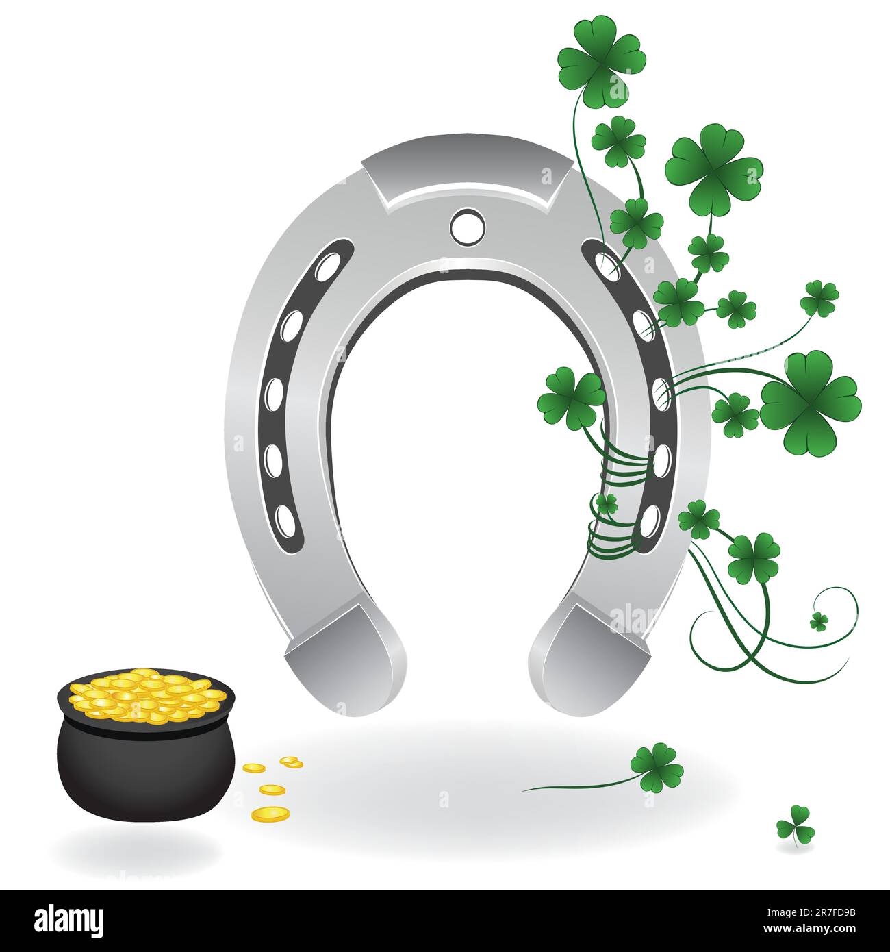 Horseshoe and four leaf clover lucky symbol. Vector illustration