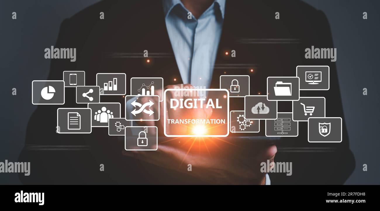 Internet of things, Digital transformation technology strategy, transformation of ideas and the adoption of technology in business in the digital age, Stock Photo