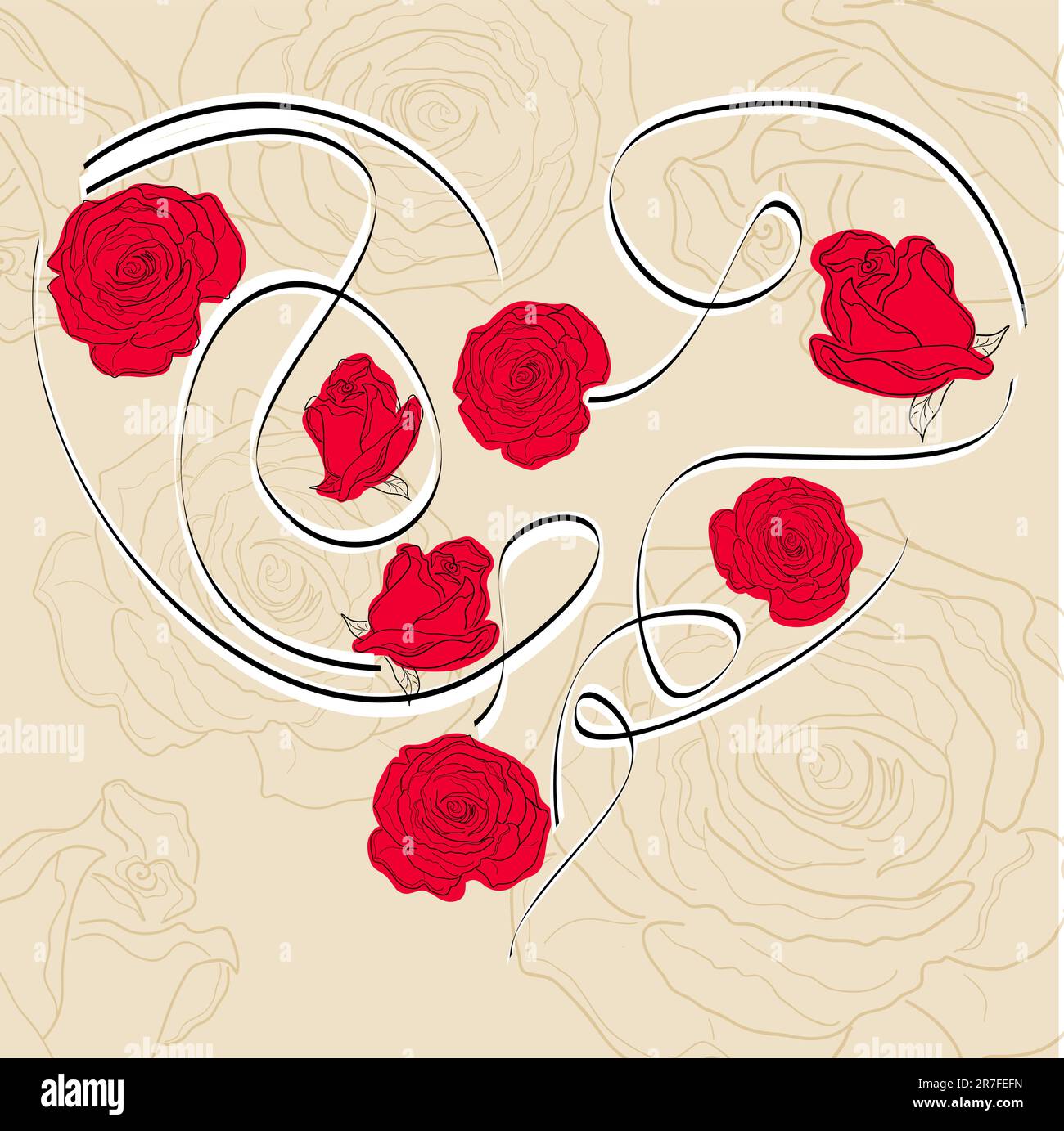 Vector picture with calligraphic heart and roses Stock Vector Image ...