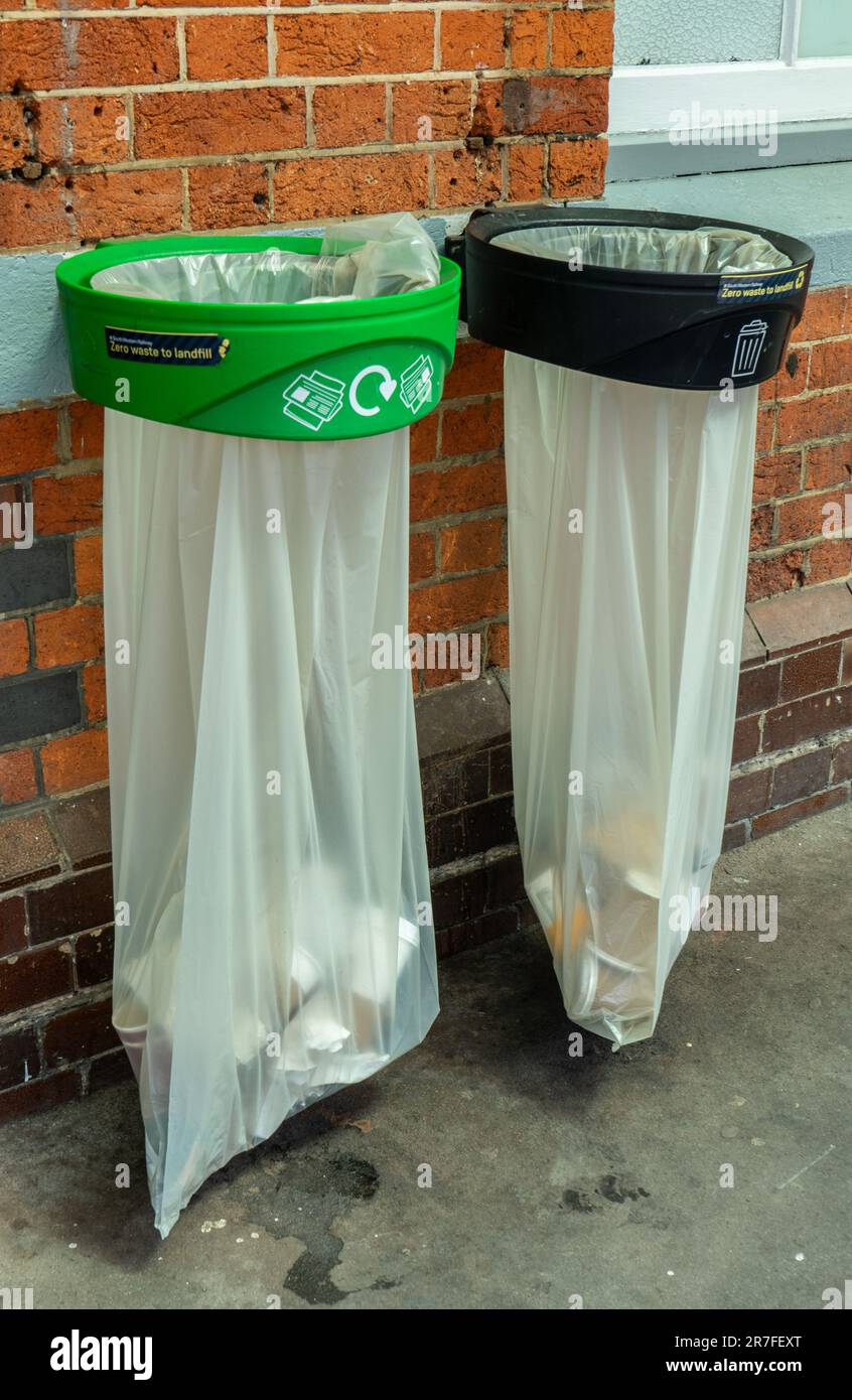 Waste and recycling bins at Salisbury train station,Wiltshire,England