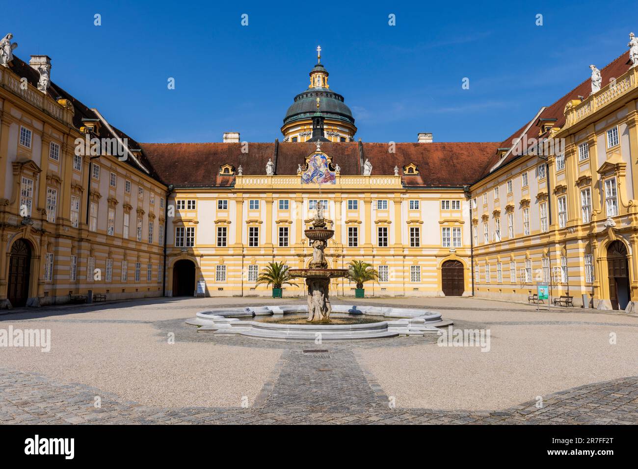 The Prelate's courtyard and fountain of Melk Abbey, Melk, Austria Stock Photo