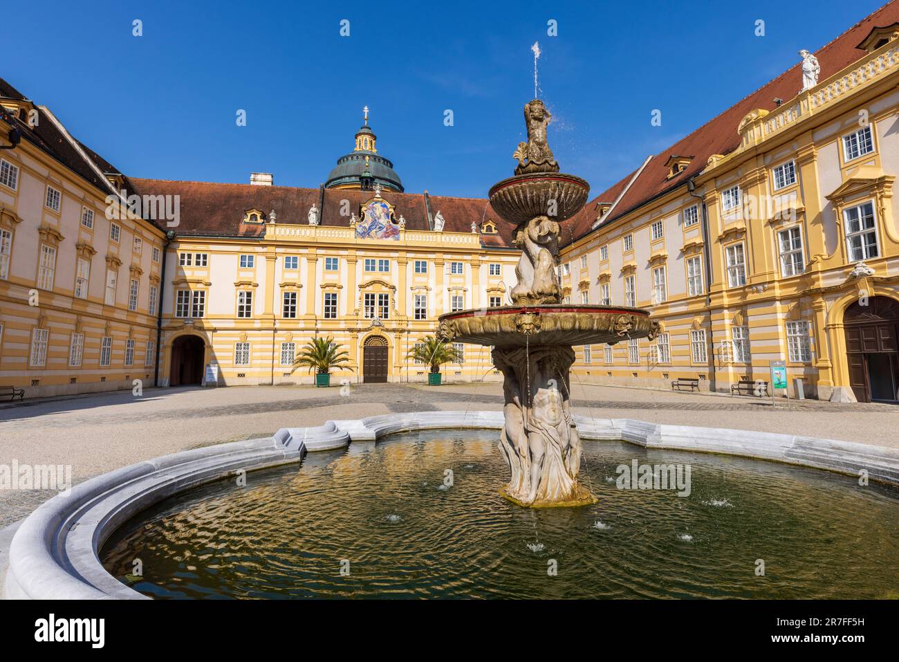 The Prelate's courtyard and fountain of Melk Abbey, Melk, Austria Stock Photo