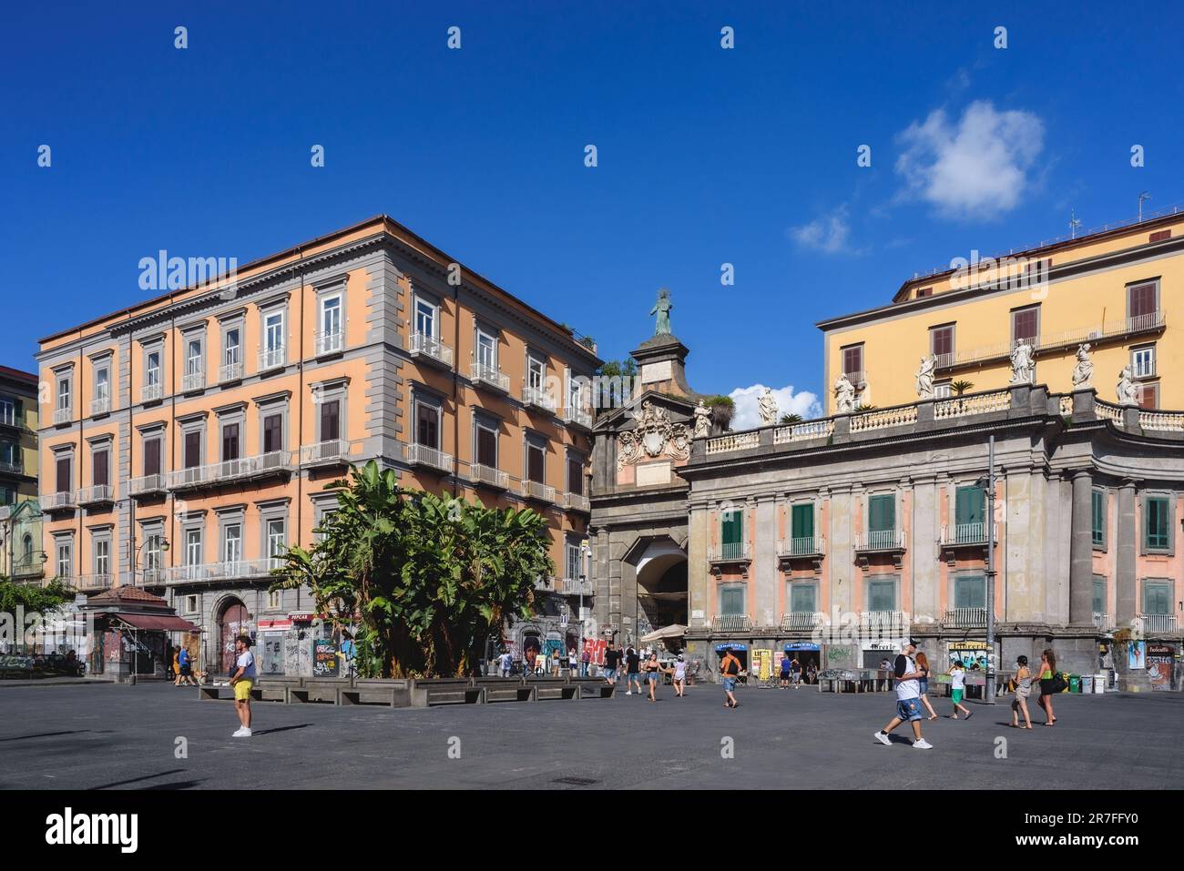 Naples, Italy. View of Piazza Dante with the ancient Port'Alba gate on ...
