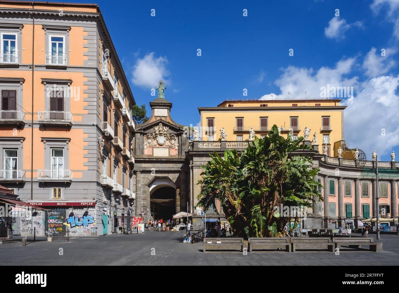 Naples, Italy. View of Piazza Dante with the ancient Port'Alba gate on ...