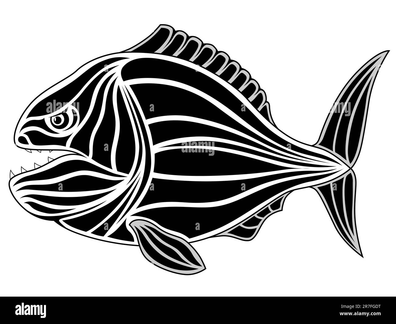 Abstract piranha in the form of a tattoo Stock Vector