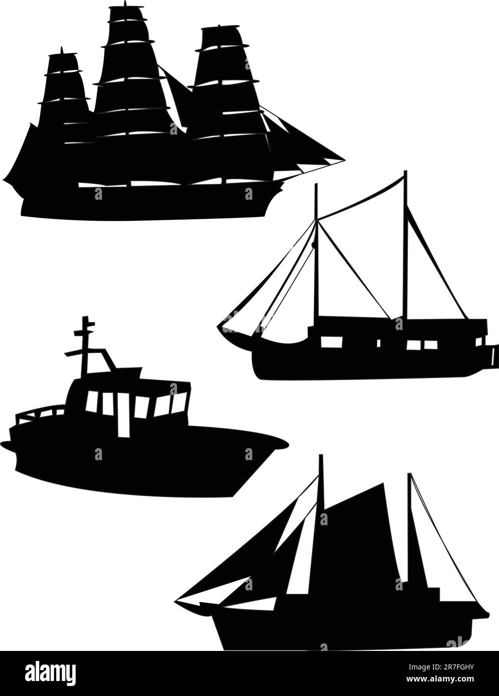 sailing ship silhouettes - vector Stock Vector