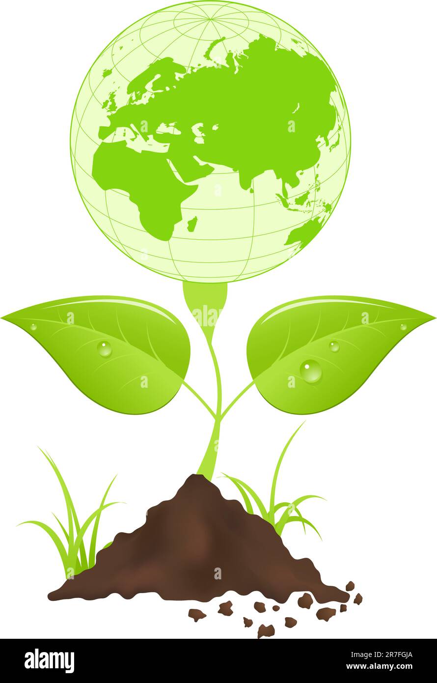 Symbolic image with green earth globe and leaves. Vector illustration ...