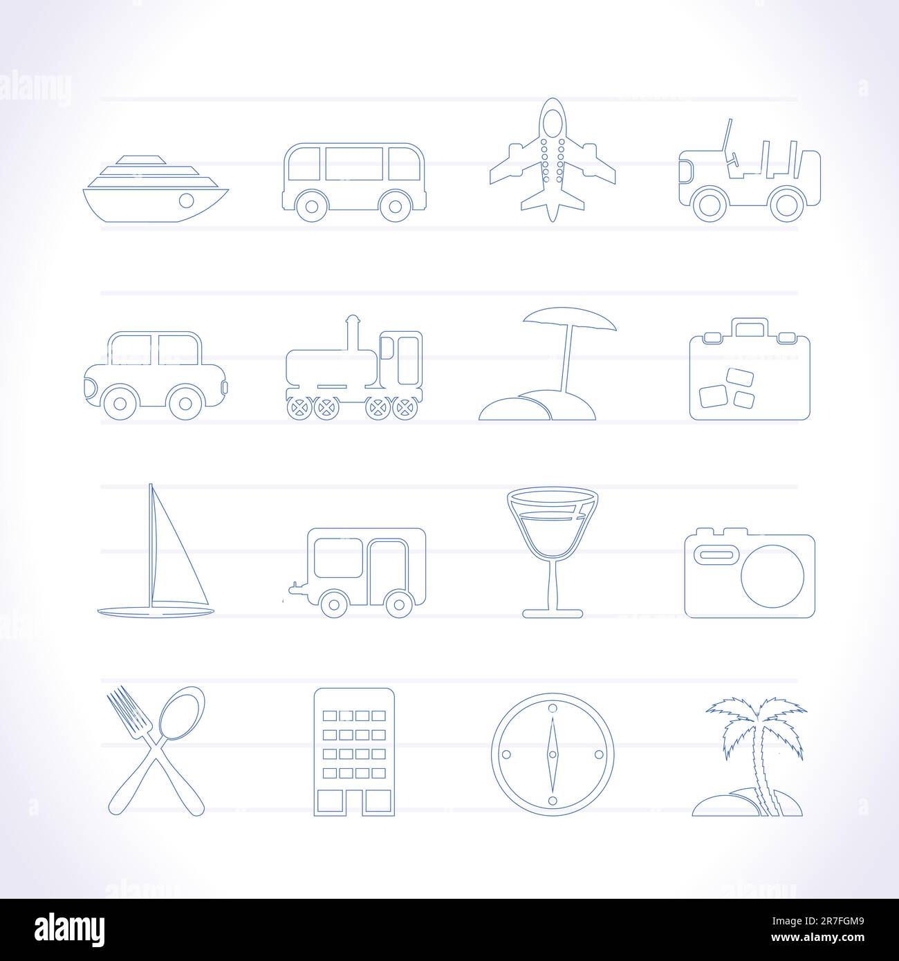 Travel, transportation, tourism and holiday icons - vector icon set Stock Vector