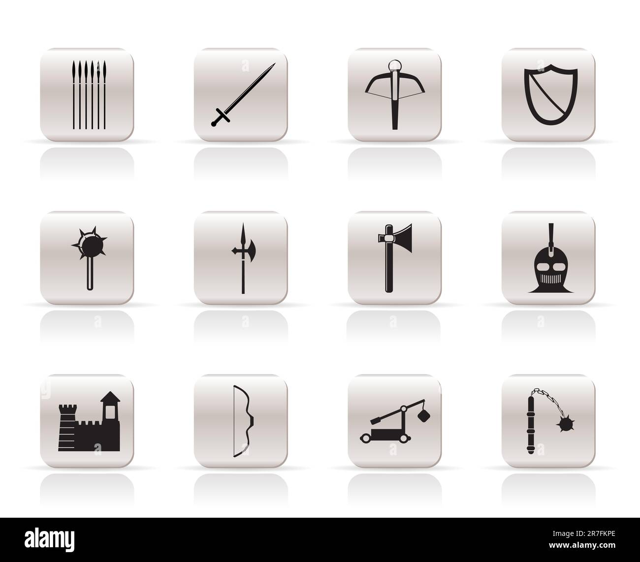 Simple medieval arms and objects icons - vector icon set Stock Vector