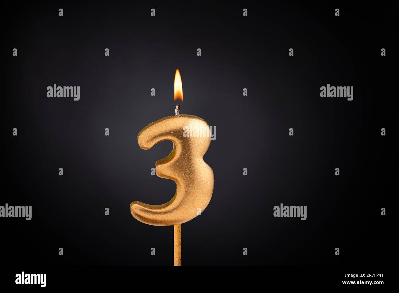 Golden Candle 3 With Flame - Birthday Card On Dark Luxury Background 