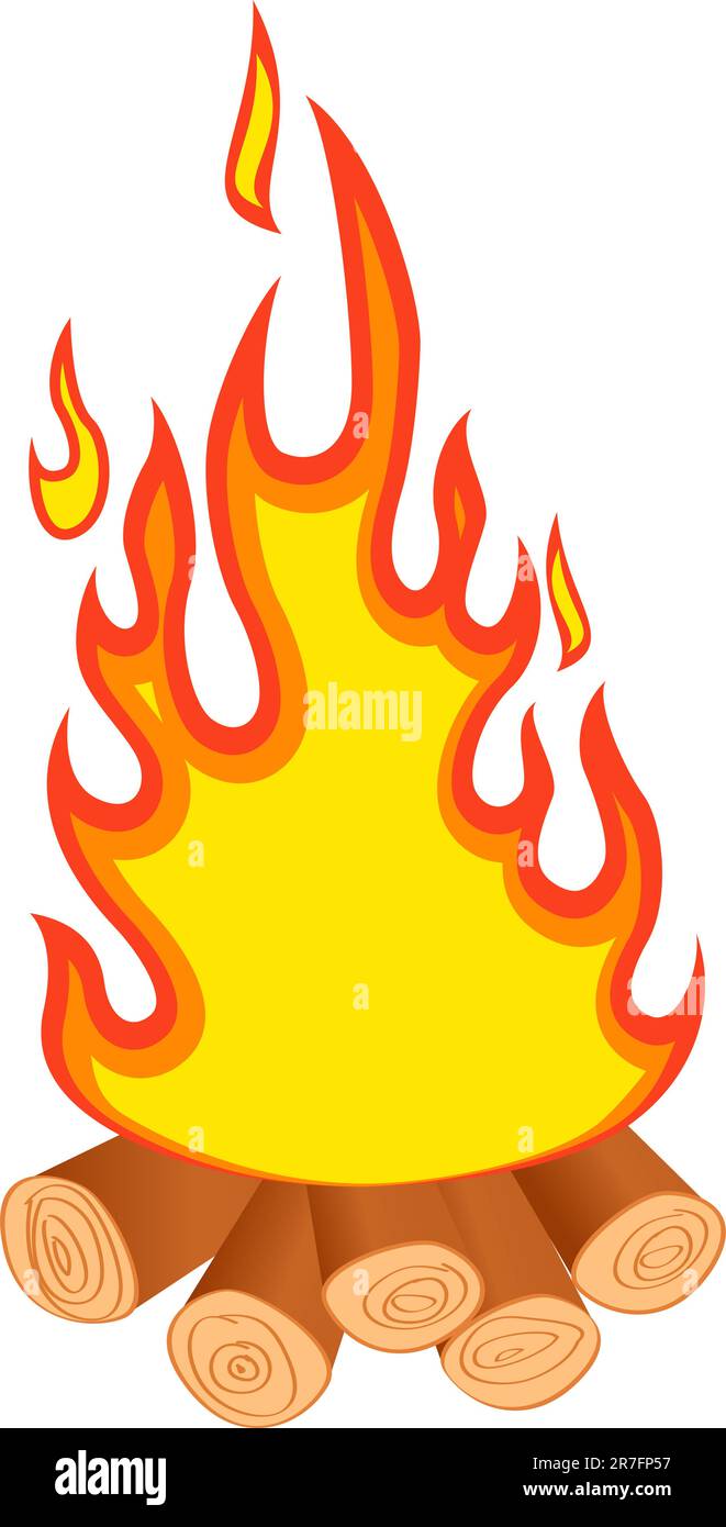 Logs burning. Bonfire on white background. Vector illustration. Stock Vector