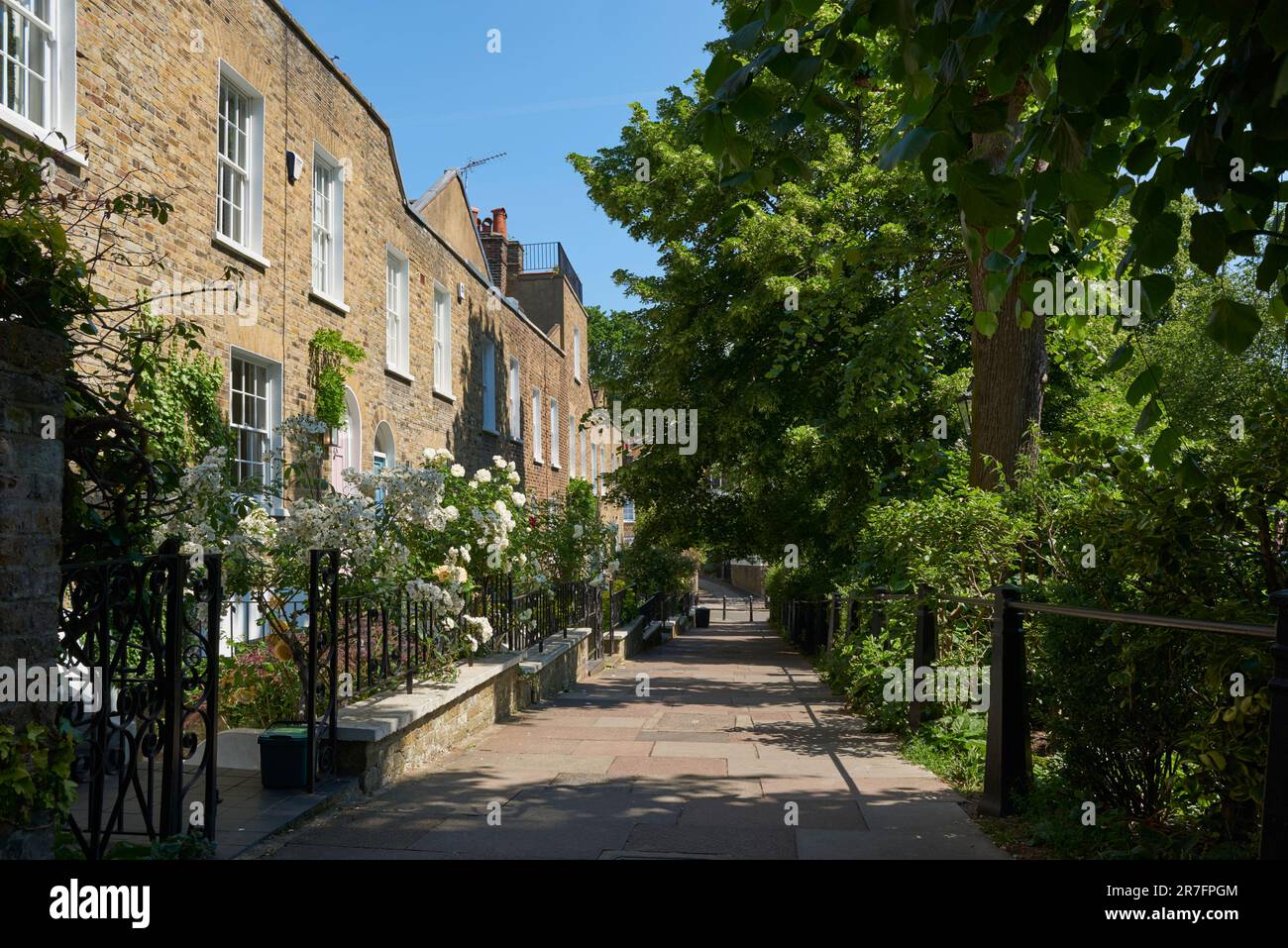 Old Georgian houses on Flask Walk, Hampstead Village, London UK, in summertime Stock Photo