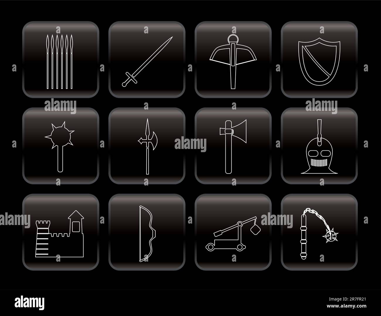 Medieval arms and objects icons - vector icon set Stock Vector