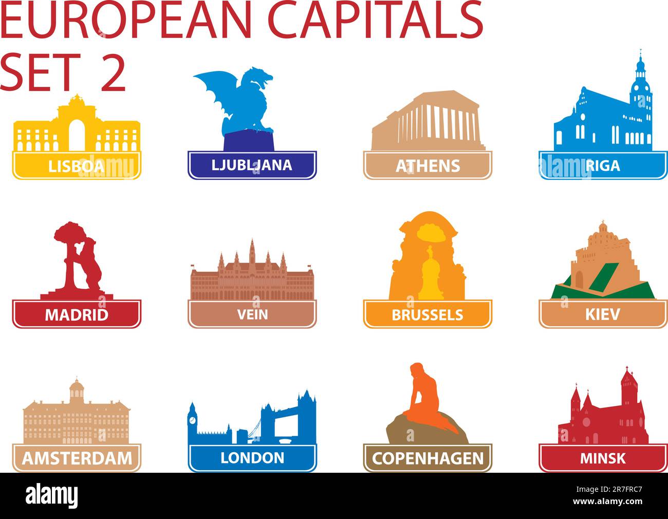 European capital symbols. Vector illustration. Set 2 Stock Vector Image