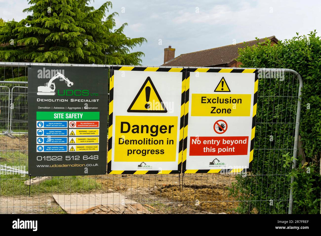 Demolition site safety notices Stock Photo